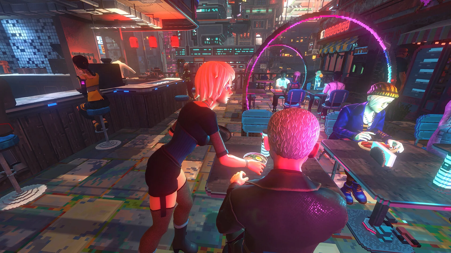 An arcade and entertainment space in Nivalis Nights.