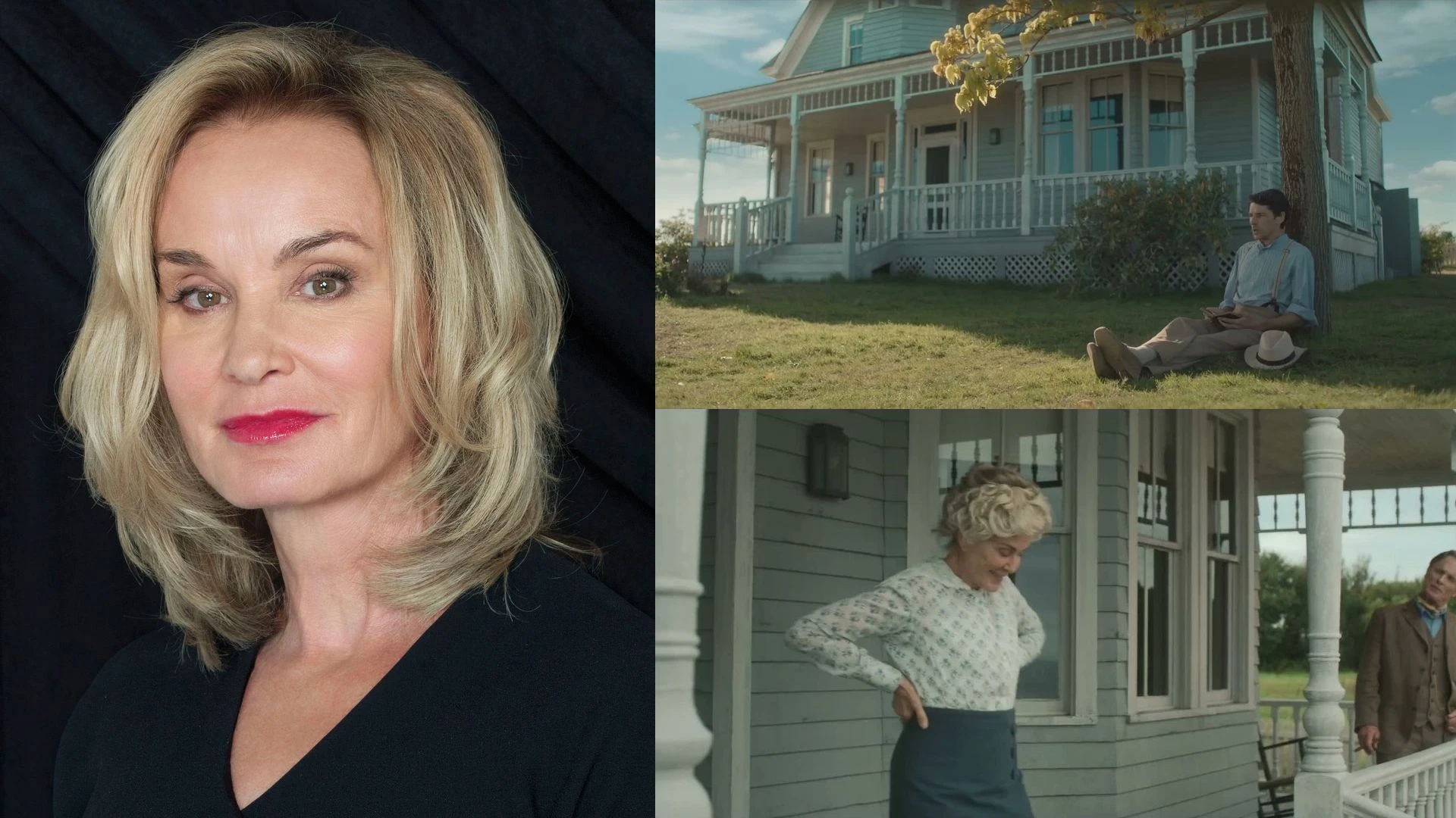 Jessica Lange portrait beside two scenes from Long Day’s Journey Into Night.