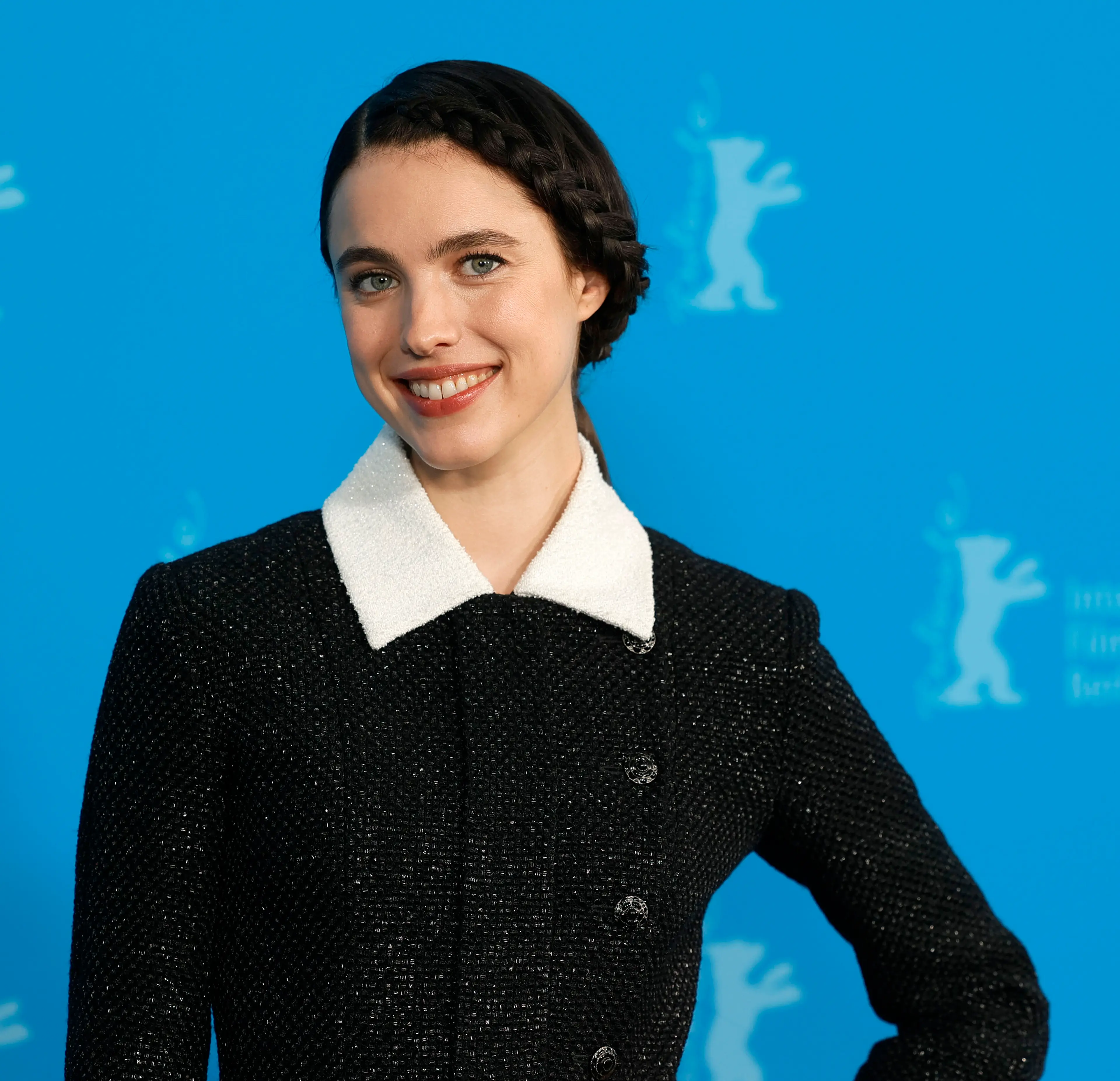 Margaret Qualley poses at the Berlin Film Festival in 2025.