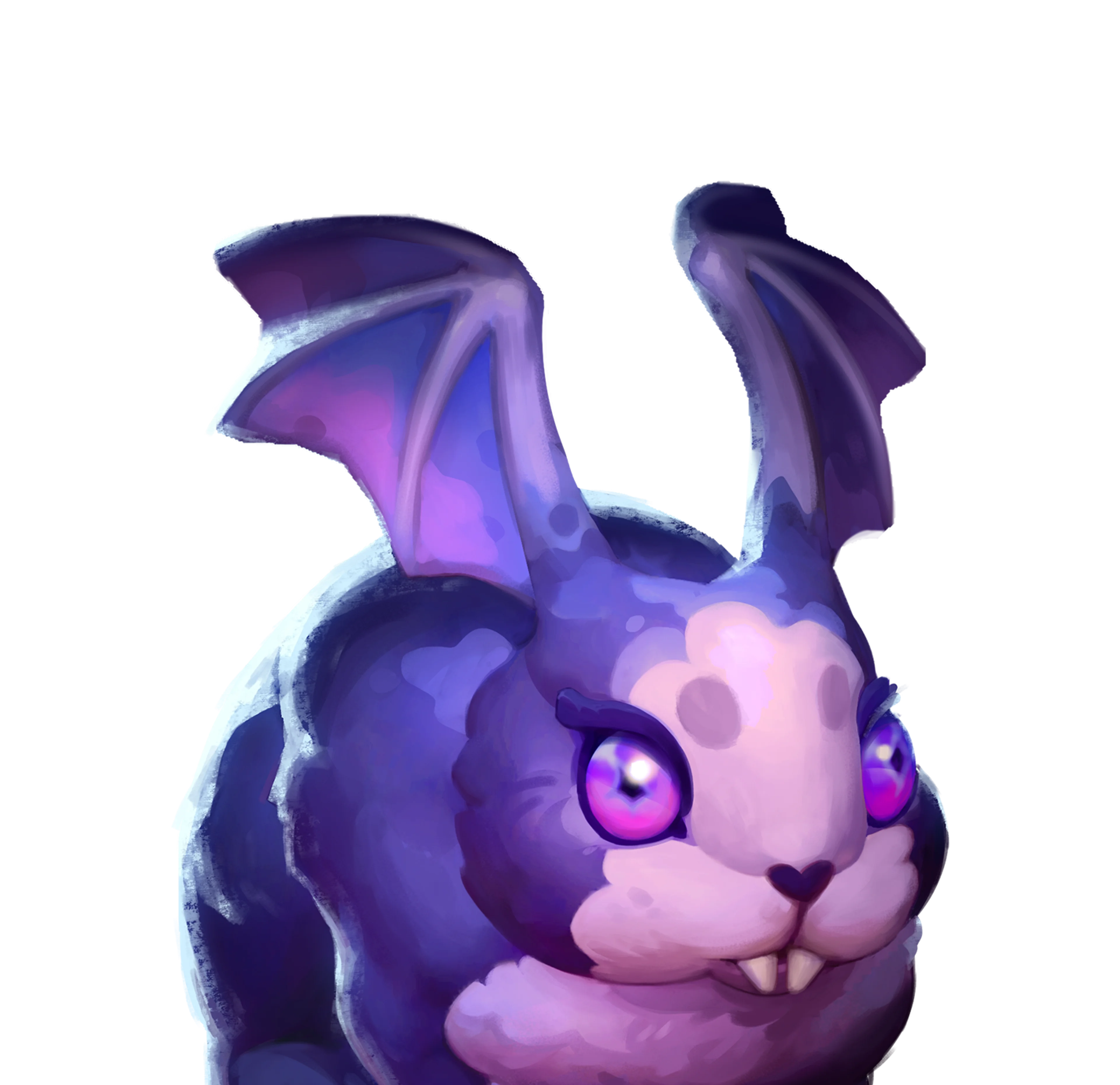A blue-purple Rabbicula with bat-shaped ears, purple eyes and small fangs in Moonlight Peaks.