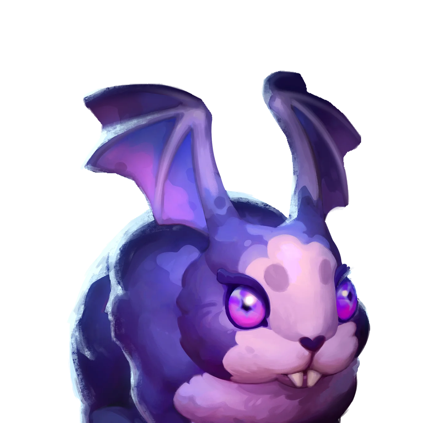 A blue-purple Rabbicula with bat-shaped ears, purple eyes and small fangs in Moonlight Peaks.