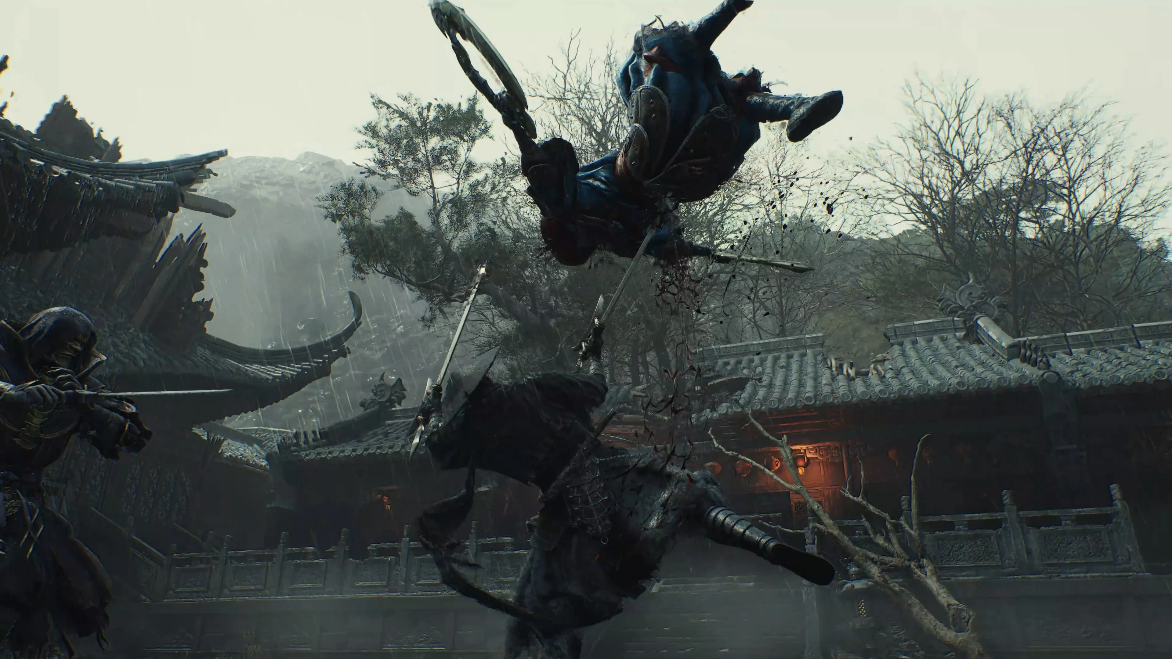 Soul fights several enemies in a Phantom Blade Zero courtyard.