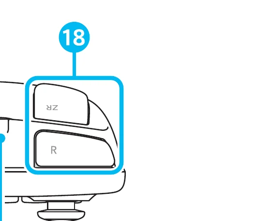 Close crop from Nintendo’s Wii U hardware manual showing the right shoulder of the GamePad: the upper button is labeled ZR and the lower button R; callout 18 marks the pair.