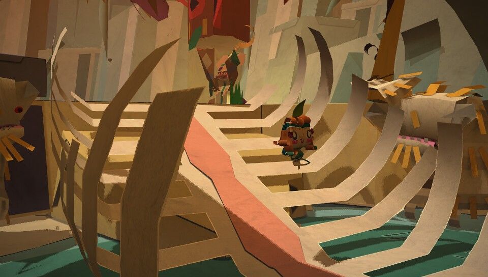 The messenger moves through a tunnel formed by curled strips of paper.