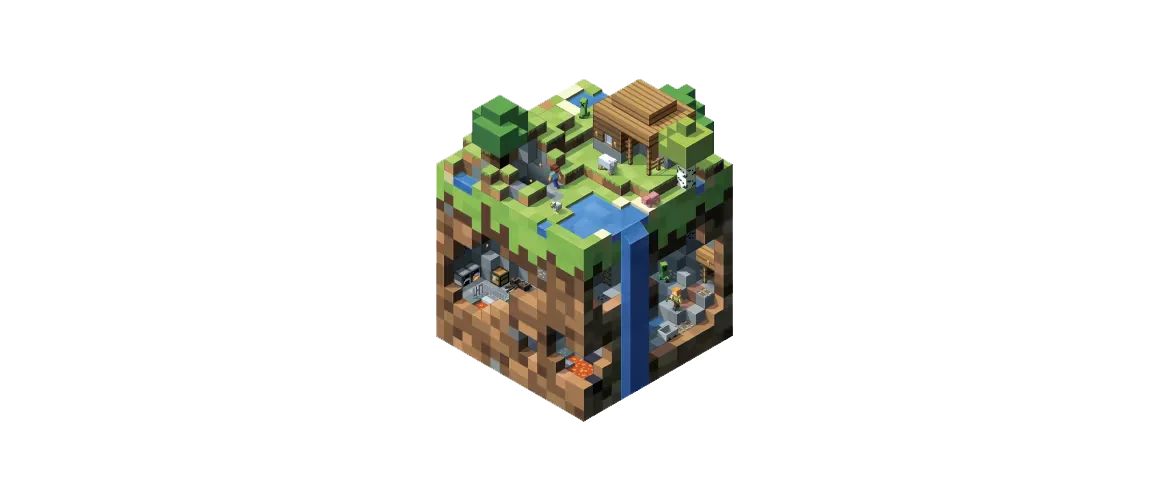 Official Minecraft art showing an early exploration setup for a new survival world.