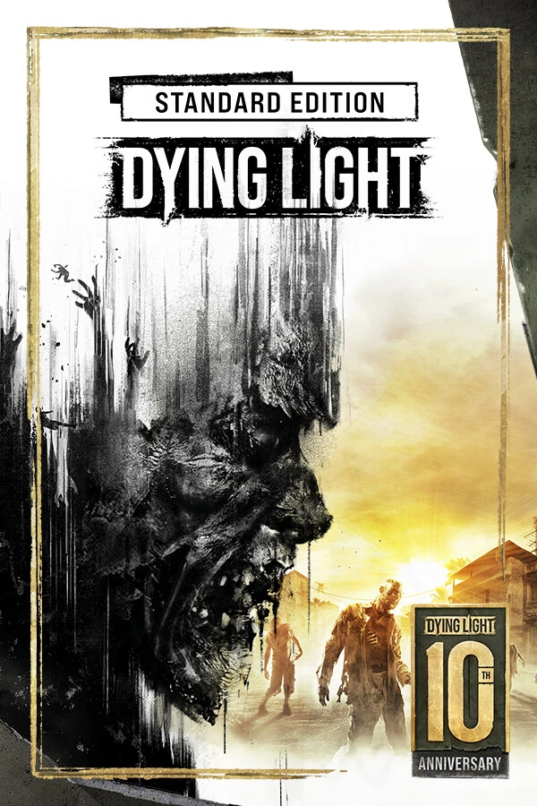 Official Dying Light Standard Edition cover with the native logo, an infected face and a 10th Anniversary badge.