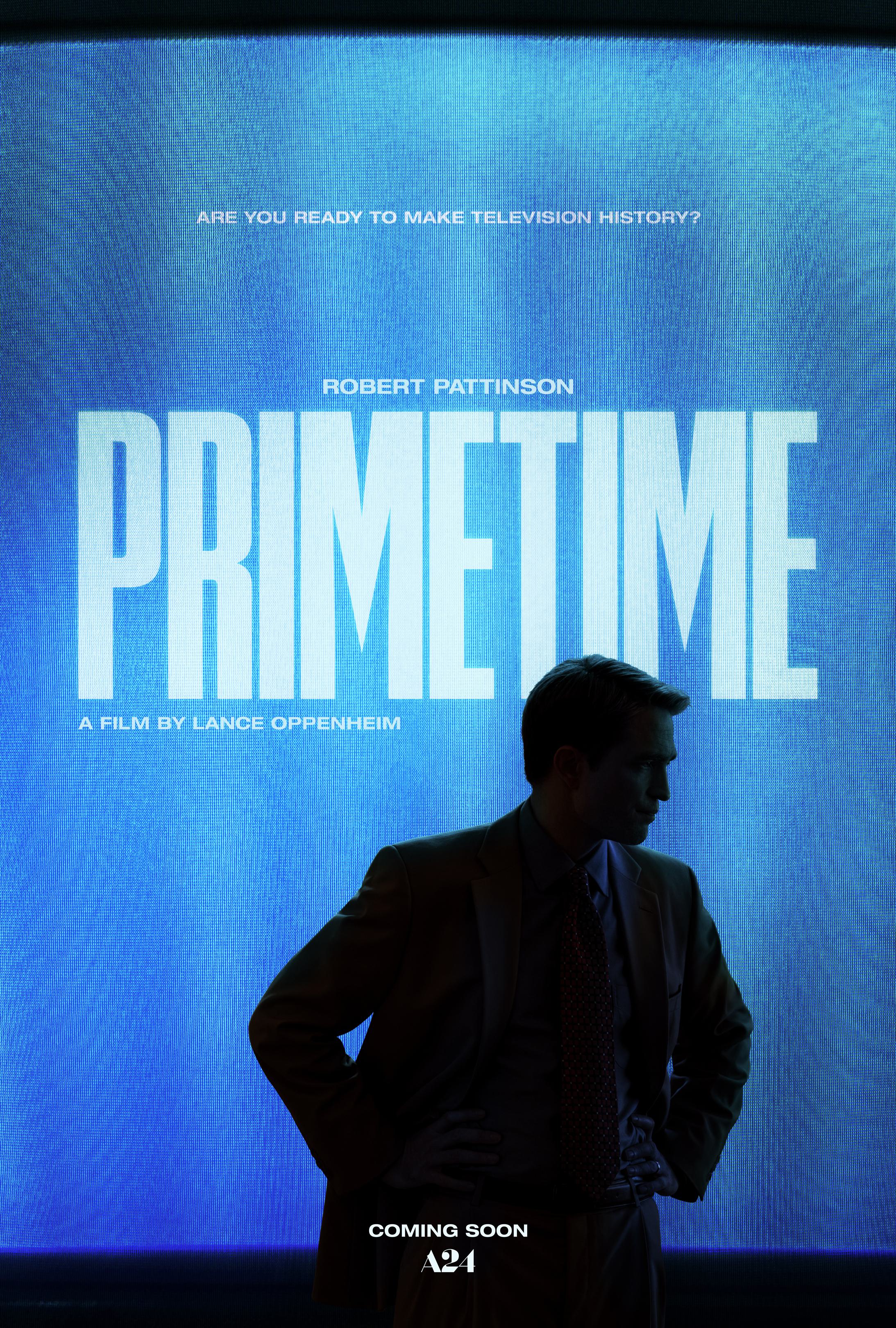 Official Primetime poster with a blue television screen and Robert Pattinson beneath the title.