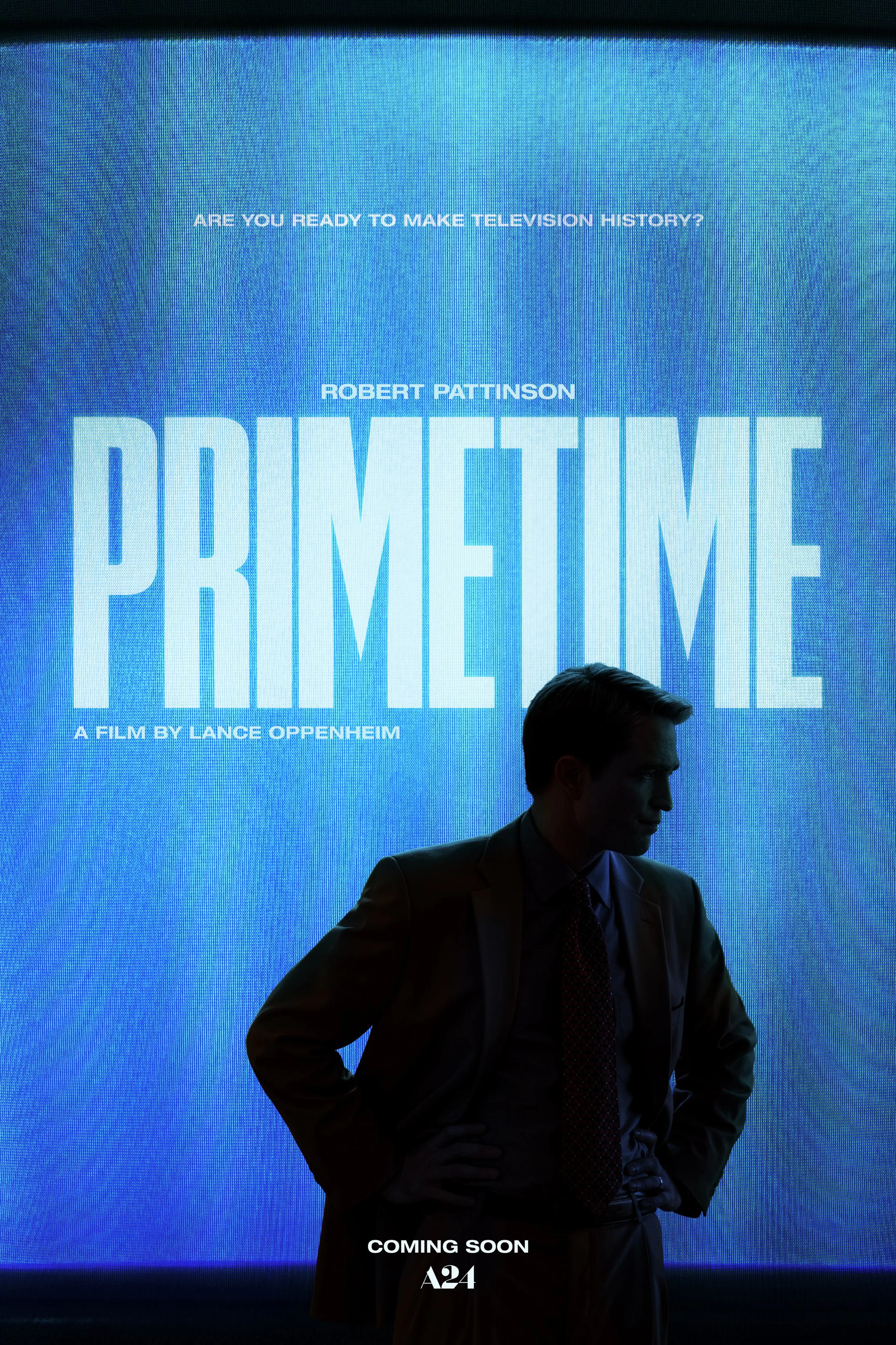Official Primetime poster with a blue television screen and Robert Pattinson beneath the title.