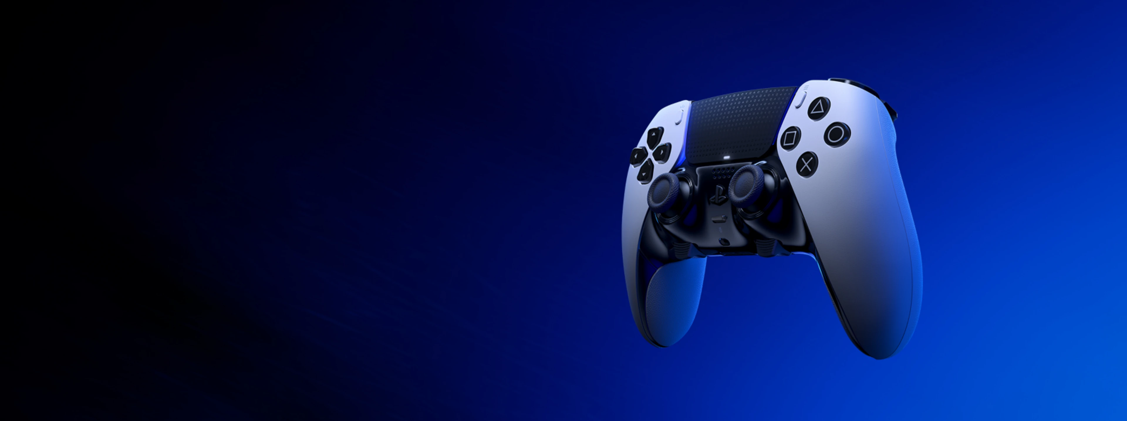 DualSense Edge wireless controller on a blue background