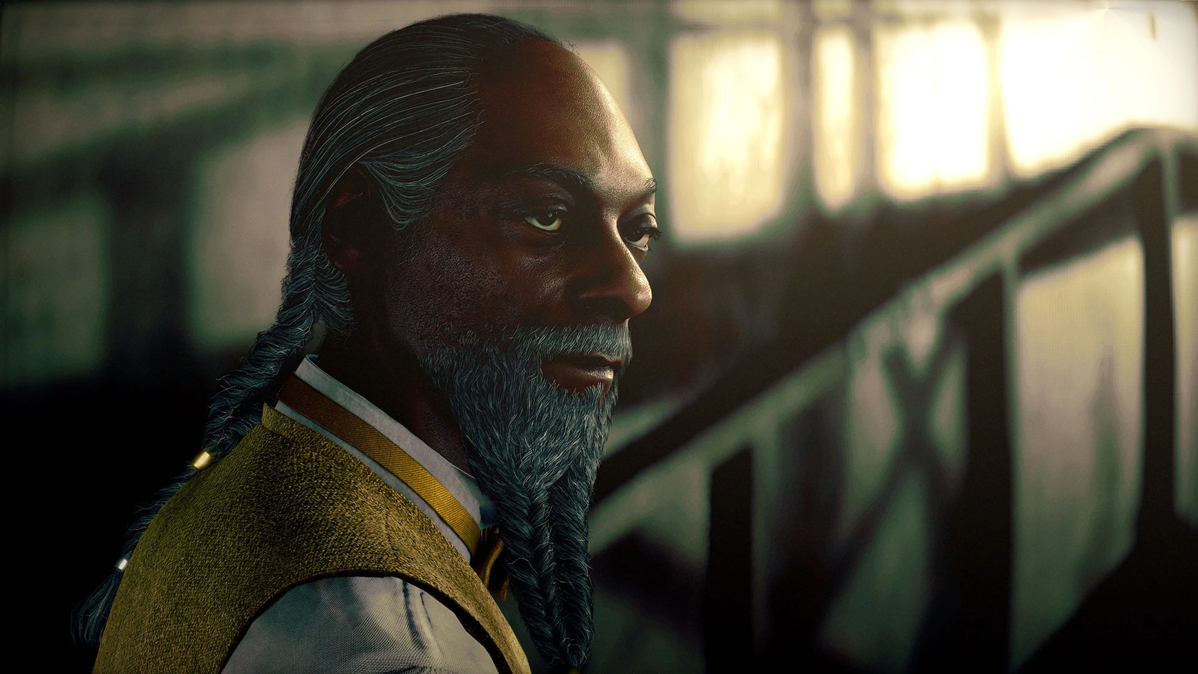 Orpheus, the Stranger Than Heaven character portrayed by Snoop Dogg, looks over his shoulder inside a ship.
