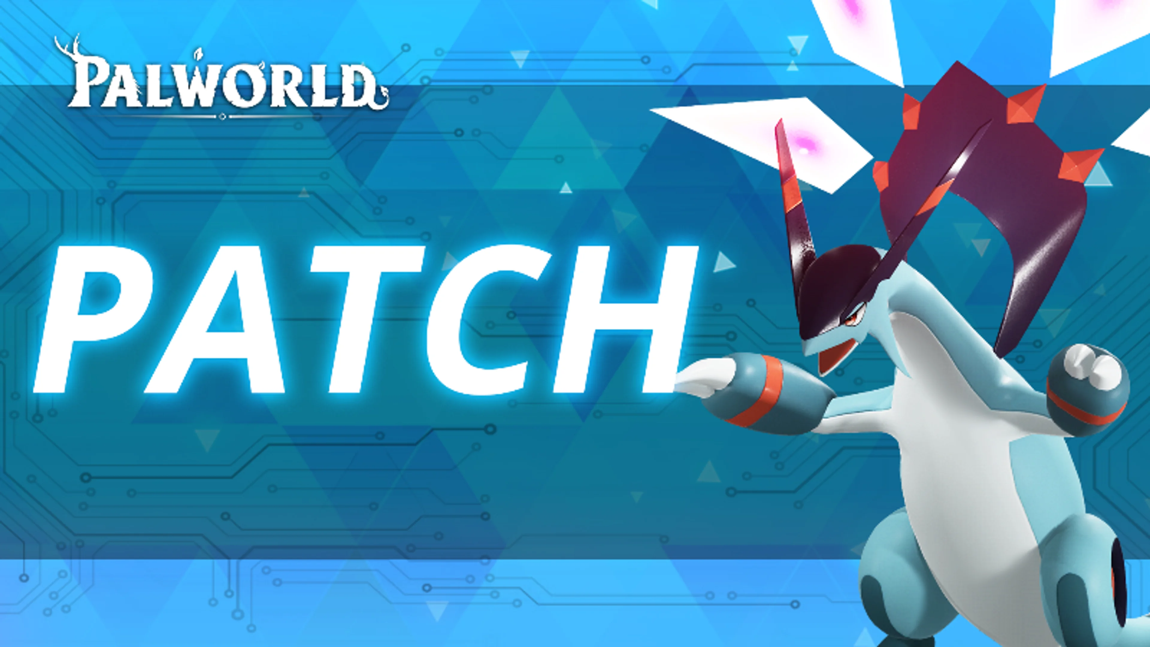 Official Palworld patch artwork featuring a Pal beside the word Patch.