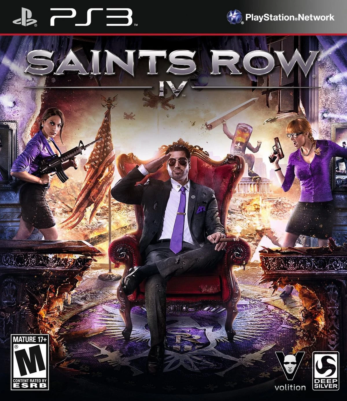 Official original Saints Row IV cover with the Boss seated on a throne.