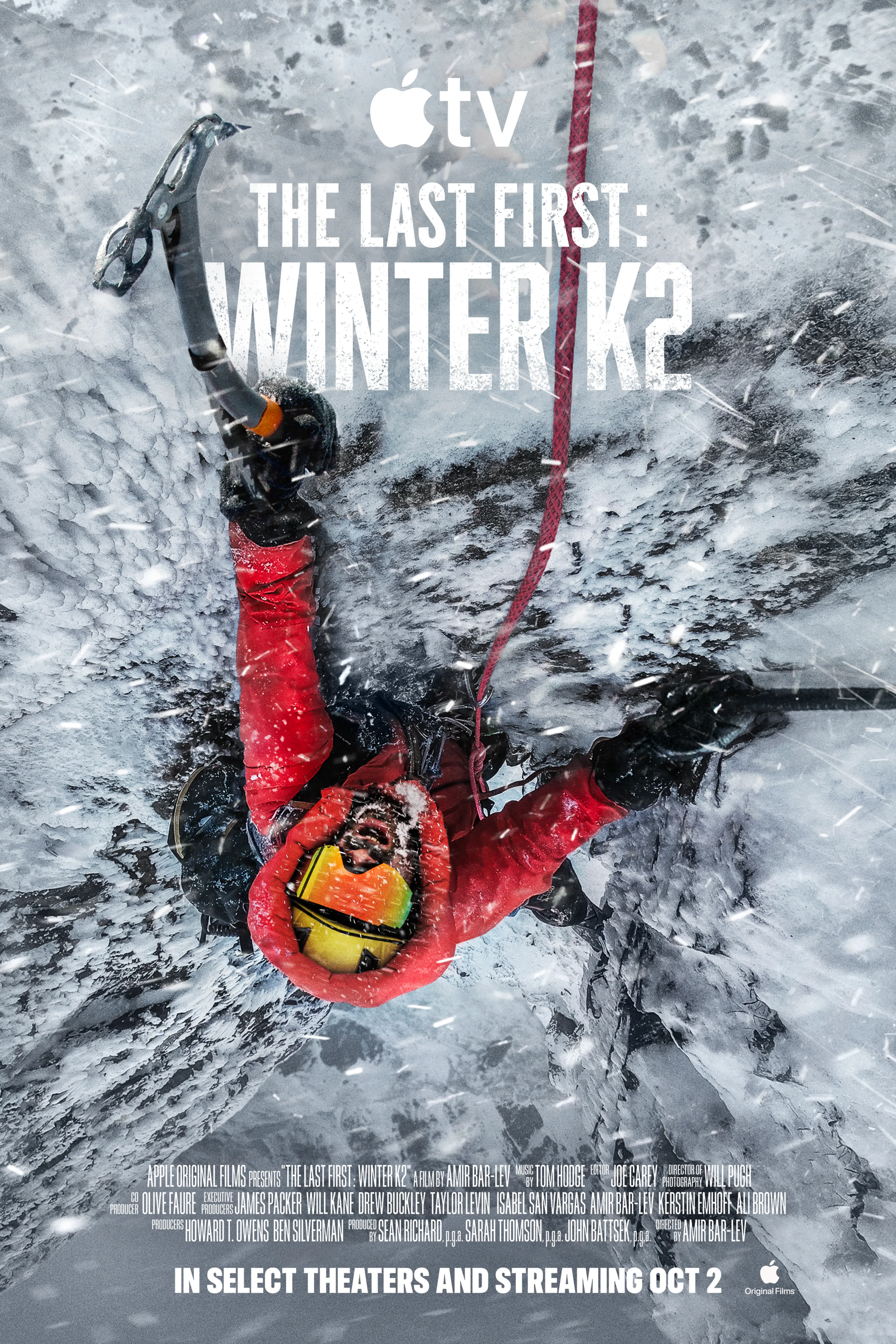 Official The Last First Winter K2 poster with an ice climber, the film title and October 2 release.