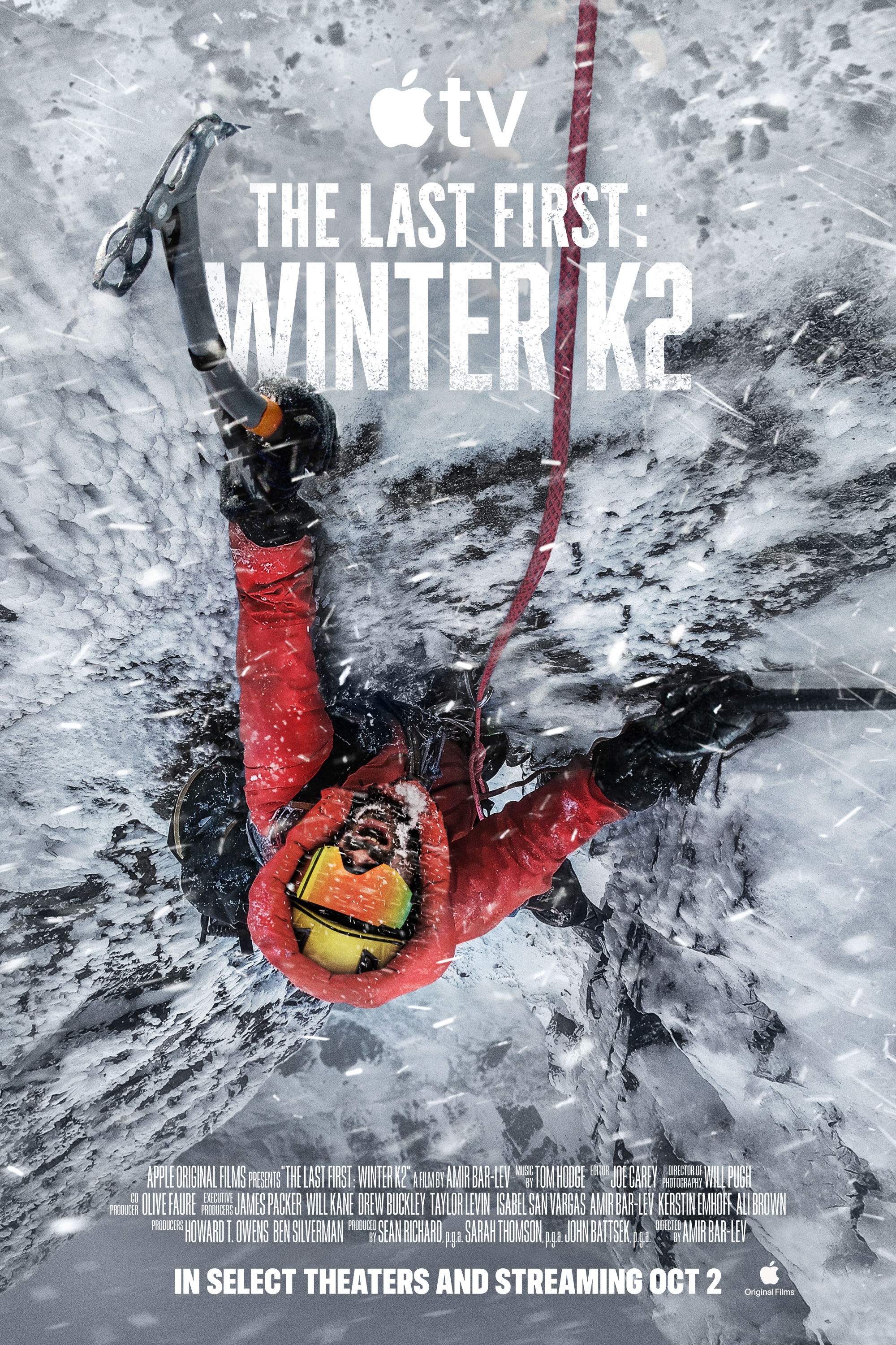 Official The Last First Winter K2 poster with an ice climber, the film title and October 2 release.