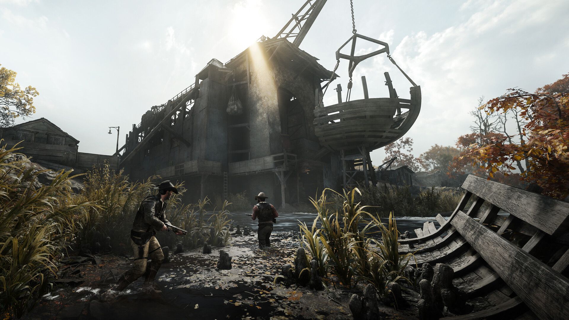 Hunters approach a ruined riverboat in Hunt Showdown 1896.
