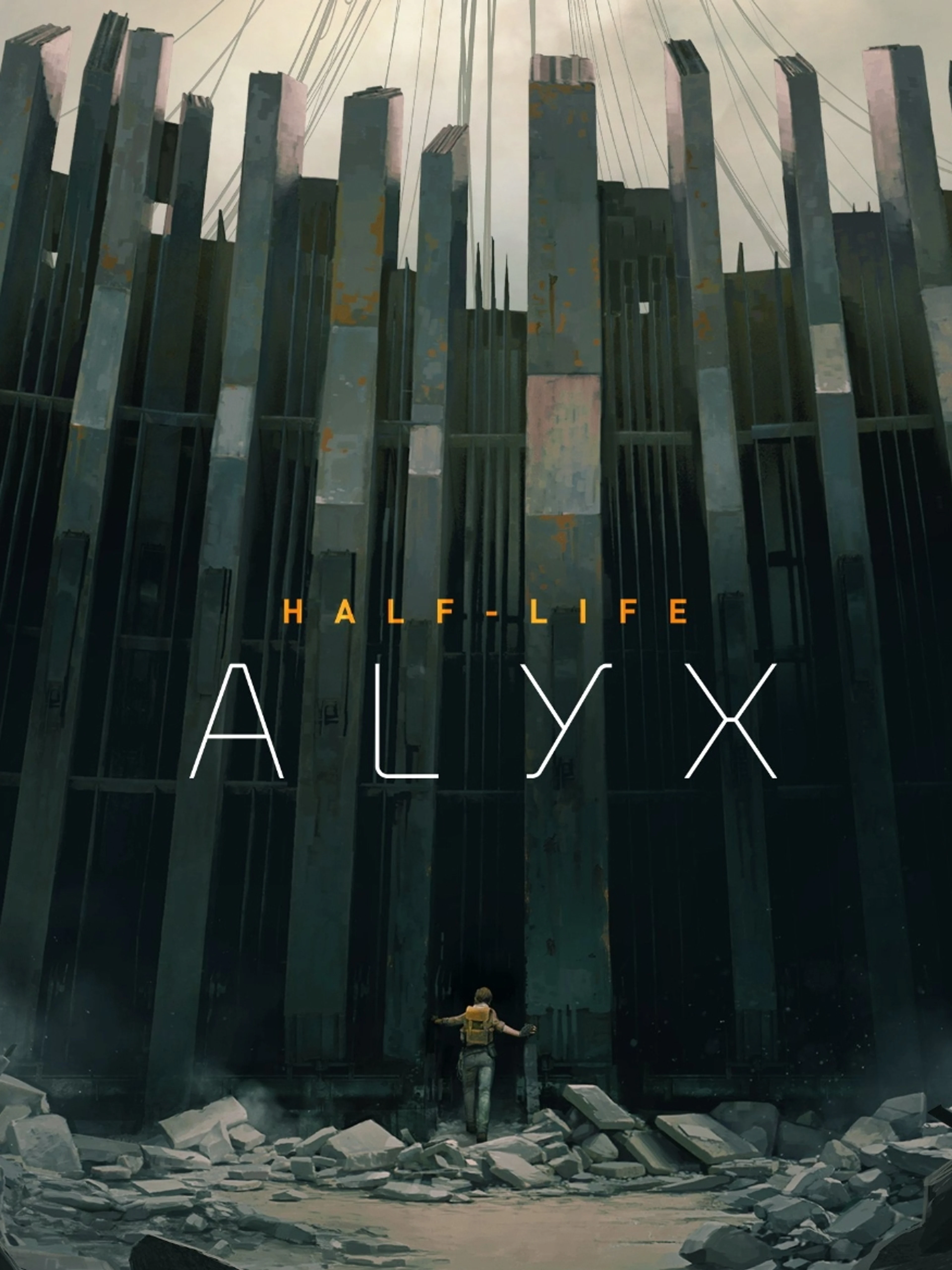 Official Half-Life: Alyx poster showing Alyx in front of the towering Combine structure and the game title.