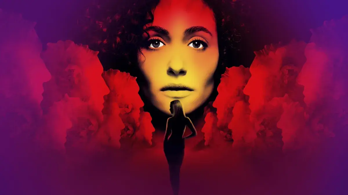The colorful official key art for Furious shows a woman standing beneath a large portrait of Emmy Rossum’s character.