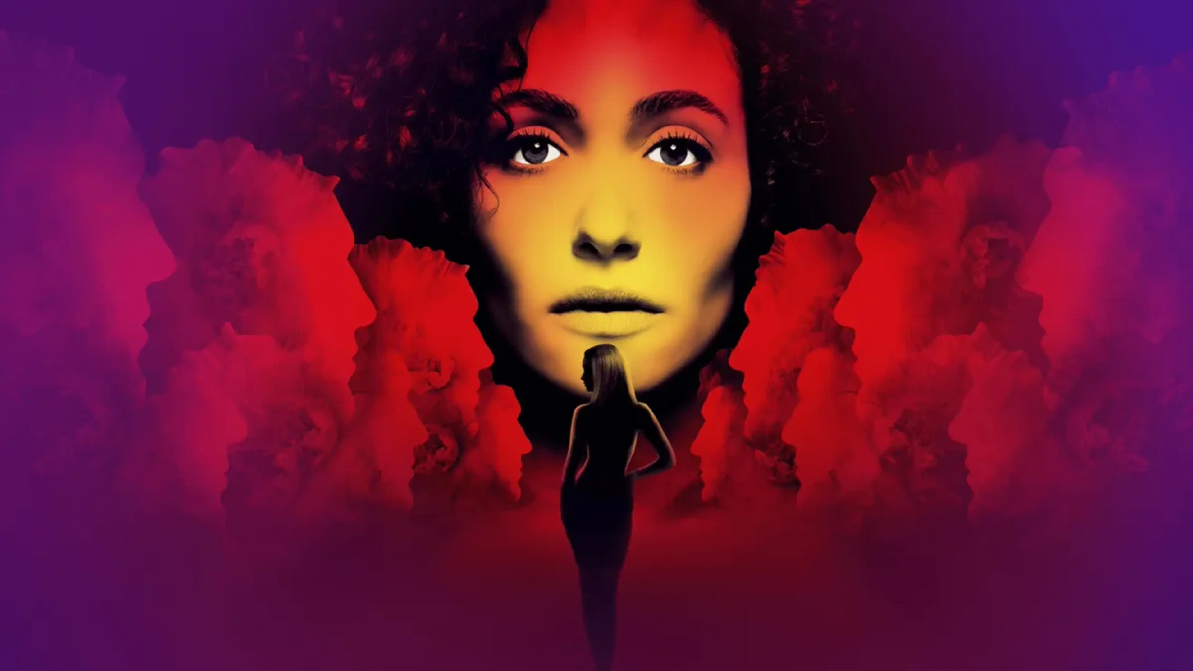 The colorful official key art for Furious shows a woman standing beneath a large portrait of Emmy Rossum’s character.