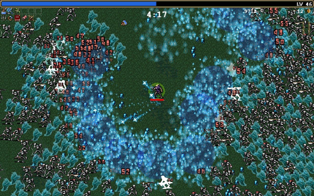 Bright attacks fill the screen around a survivor.