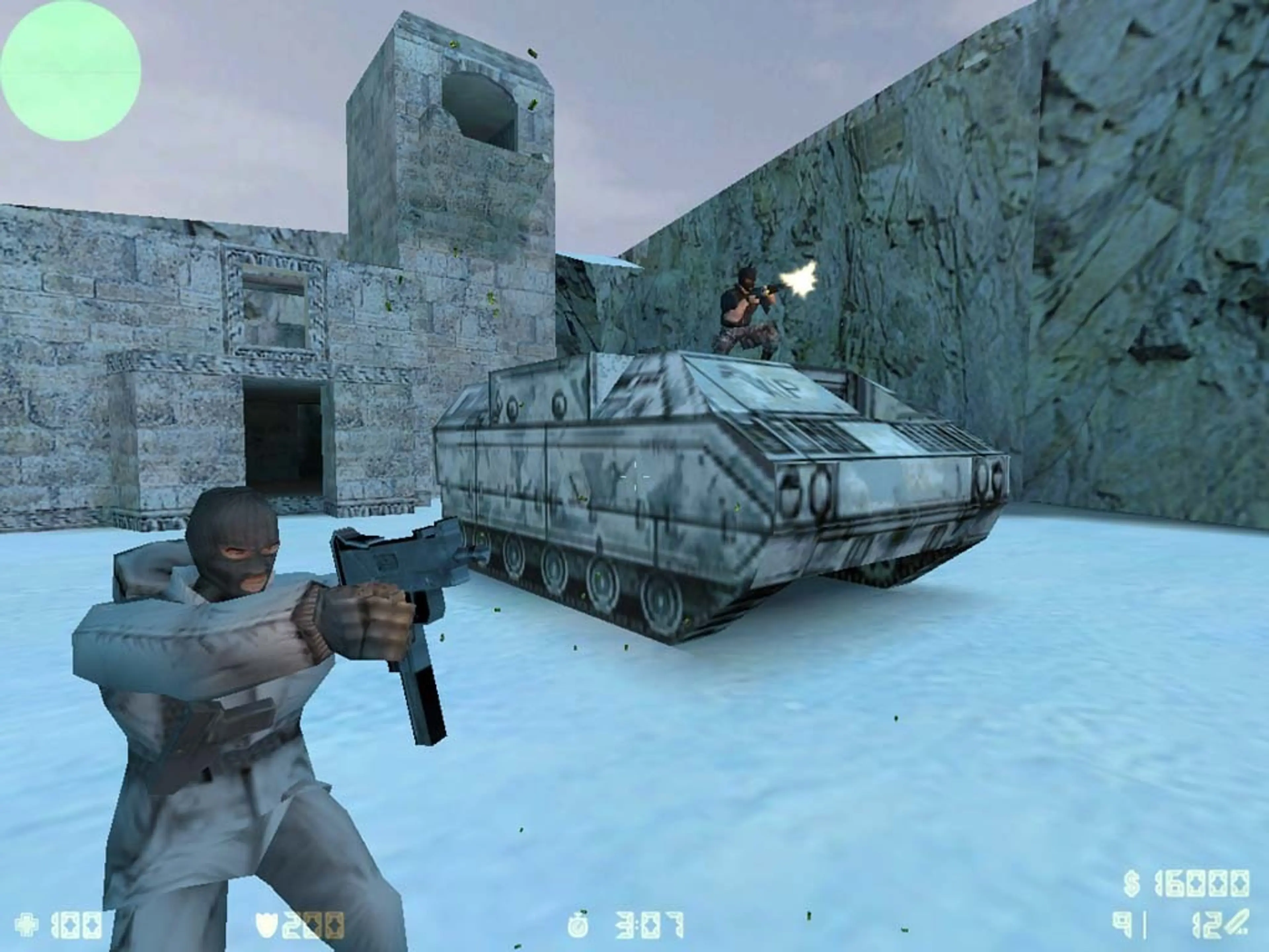 Counter-Strike combat in a snowy environment.