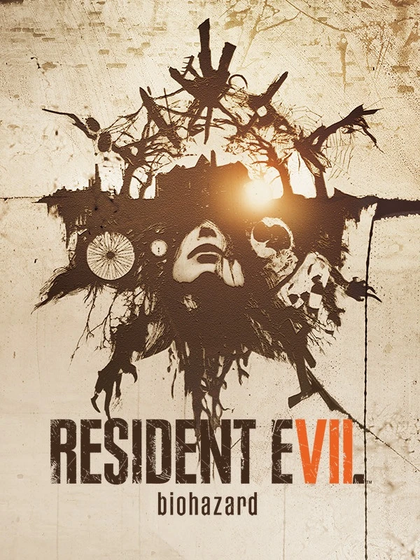 Official Resident Evil 7 Biohazard cover with a black tree silhouette and the game title on a pale background.
