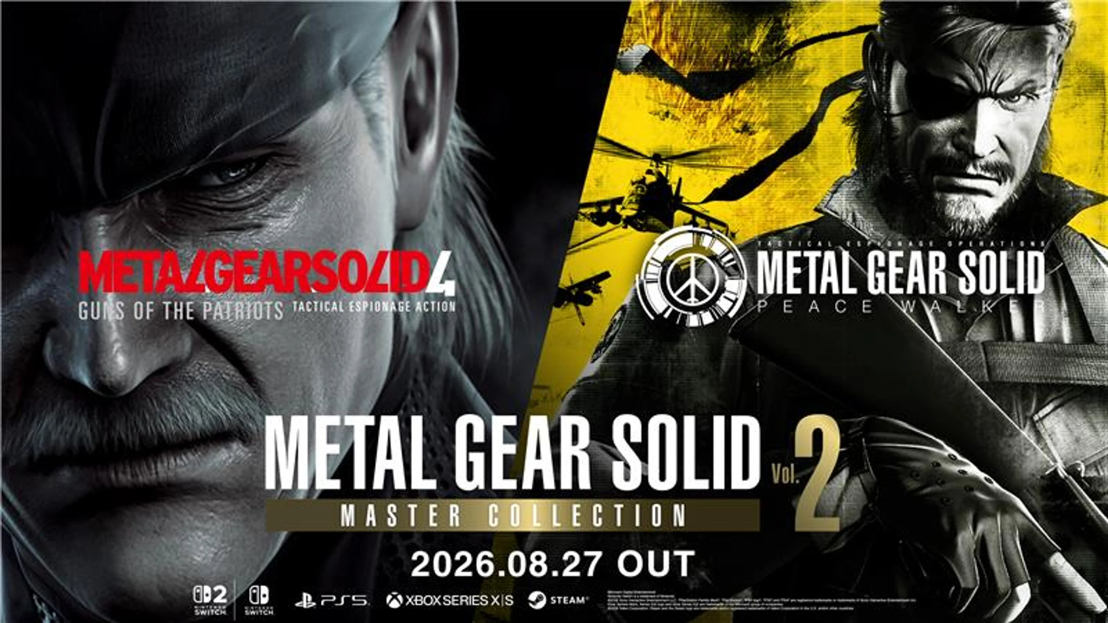 Official Metal Gear Solid Master Collection Vol. 2 artwork featuring Old Snake and Big Boss.