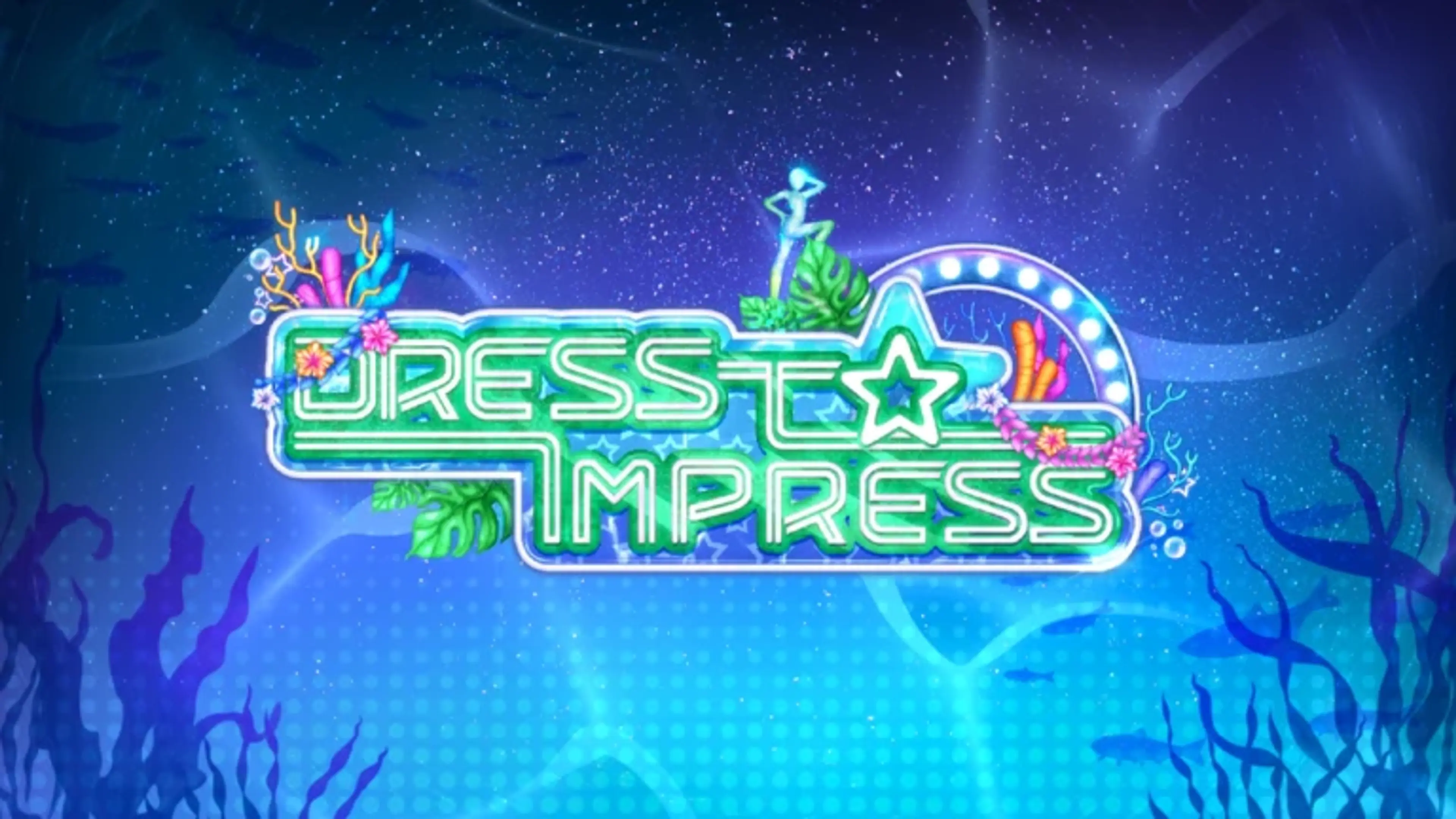 Dress To Impress Style Showdown banner with a neon logo over an underwater runway background.