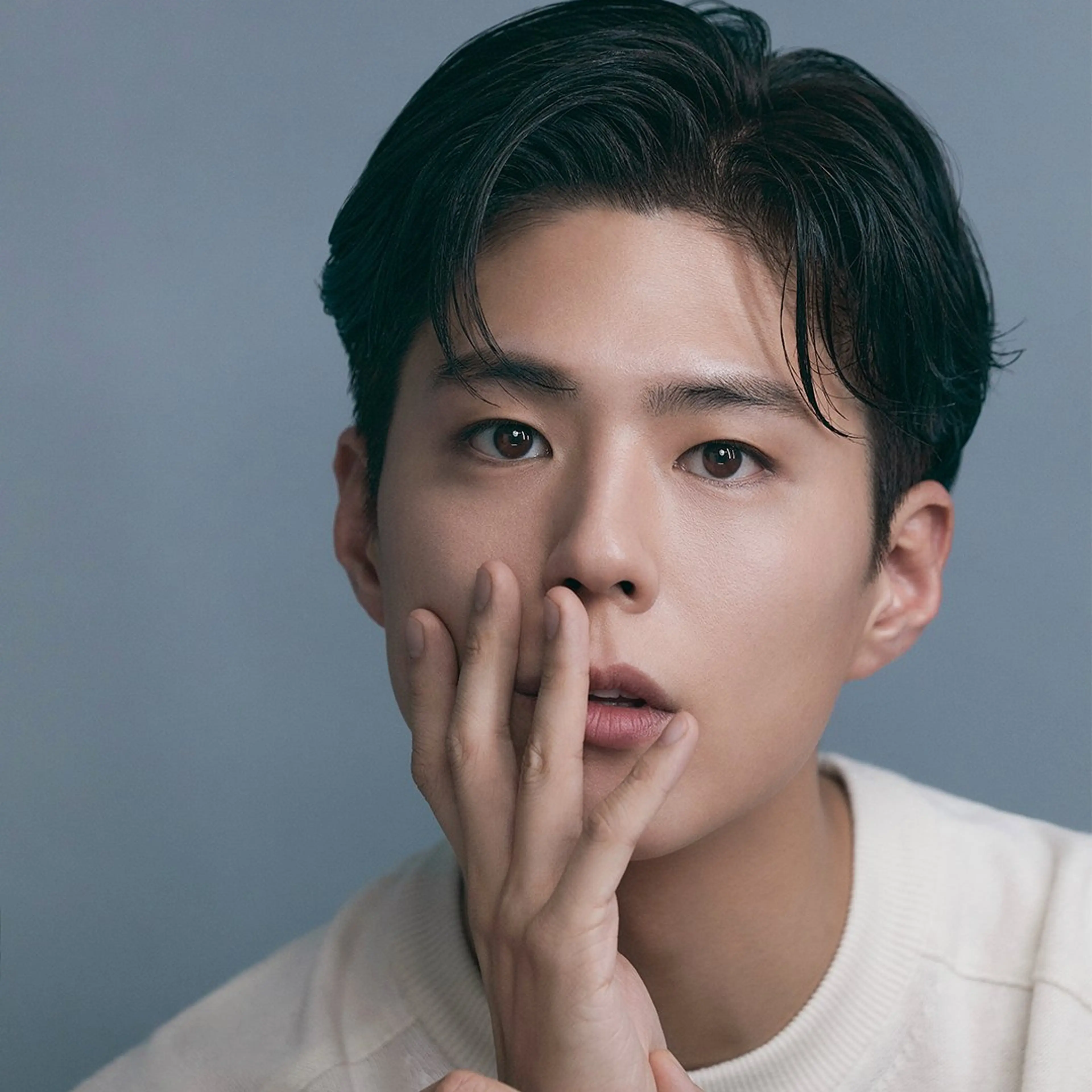 Park Bo-gum in a THEBLACKLABEL profile portrait.