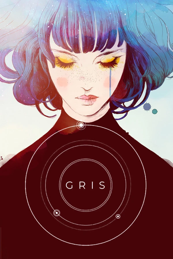 Official GRIS cover showing a young woman with blue and purple hair above the game title.