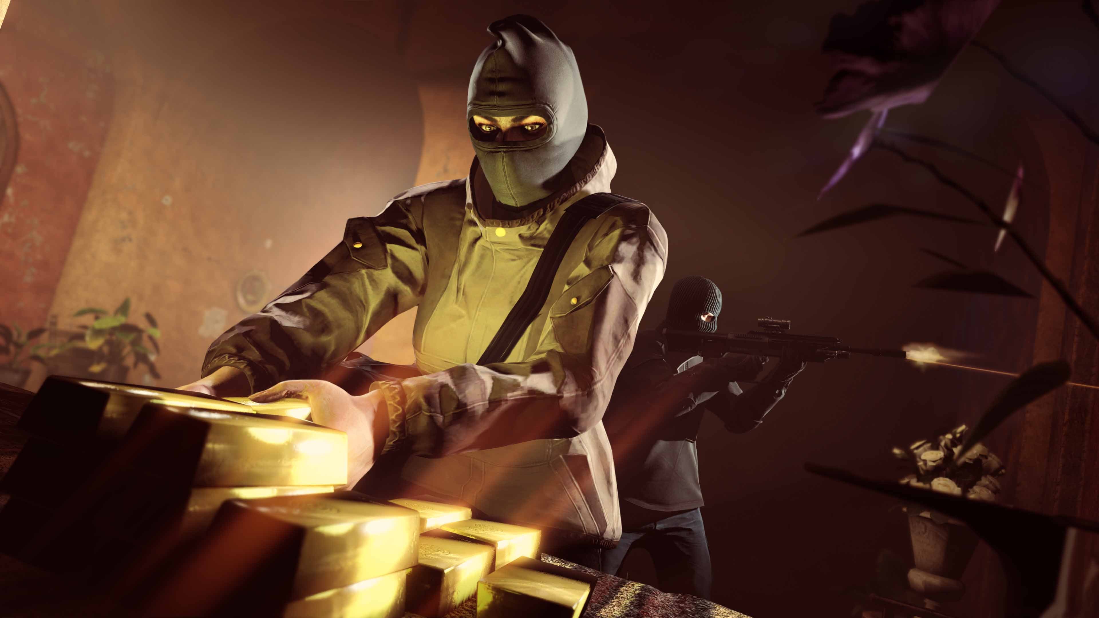 A solo GTA Online player collecting loot during The Cayo Perico Heist.