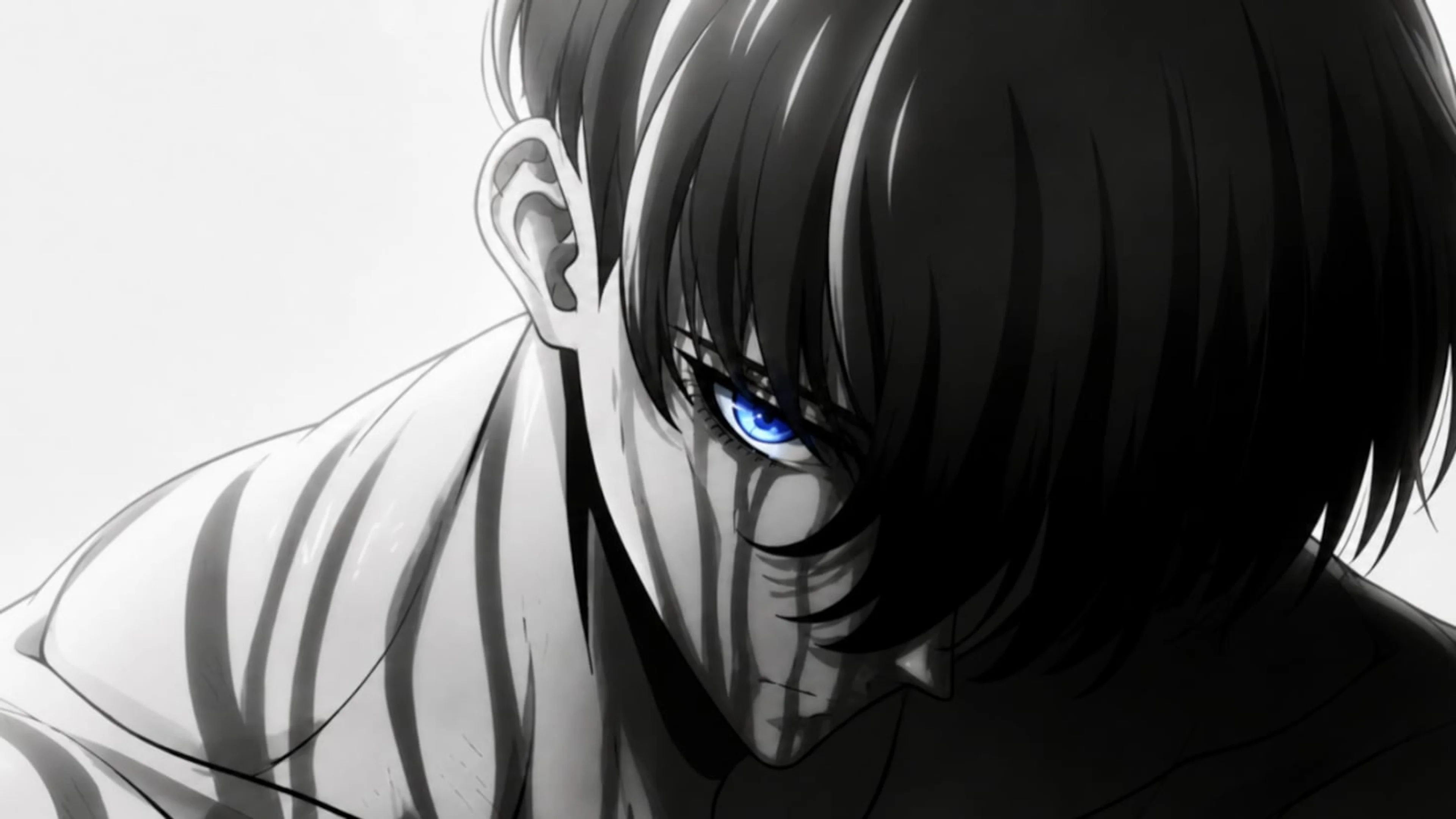Solo Leveling promotional image showing Sung Jinwoo in a dark fantasy action setting.