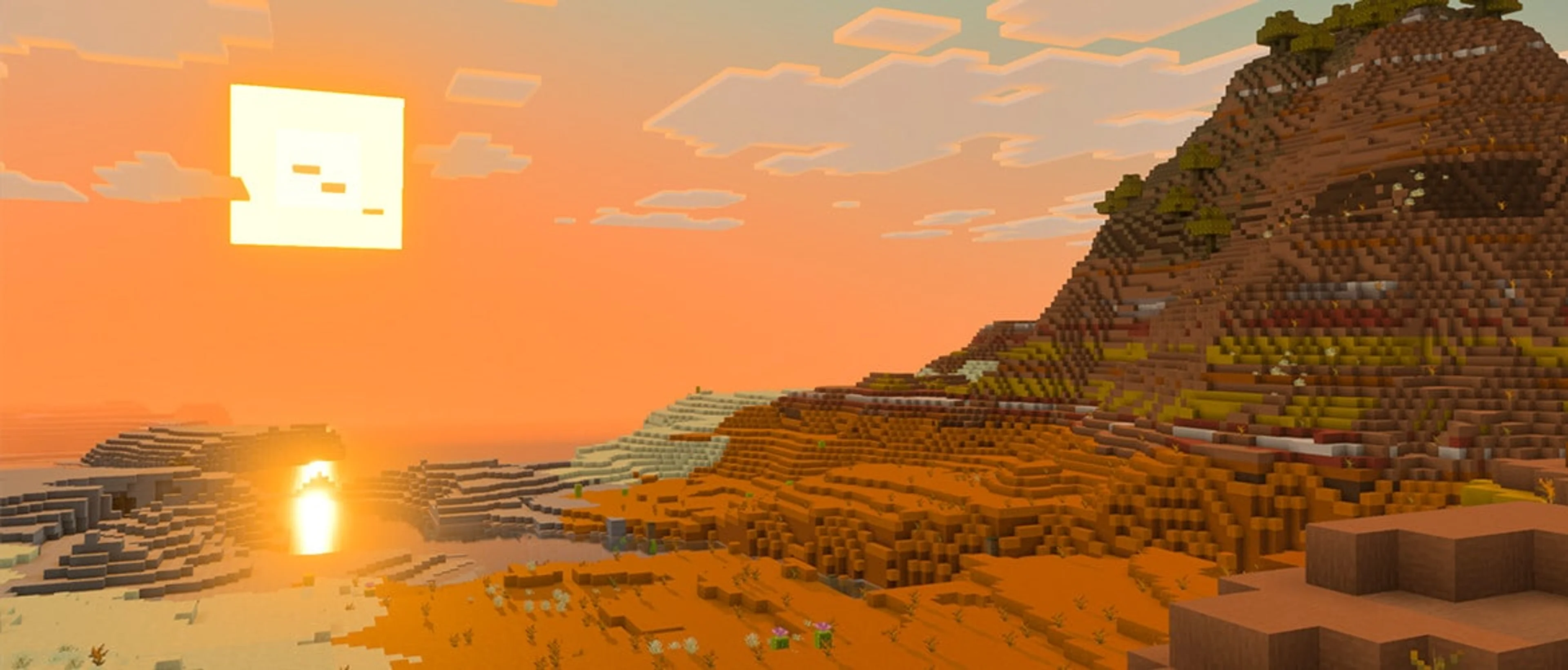 Minecraft badlands biome shown with Vibrant Visuals lighting