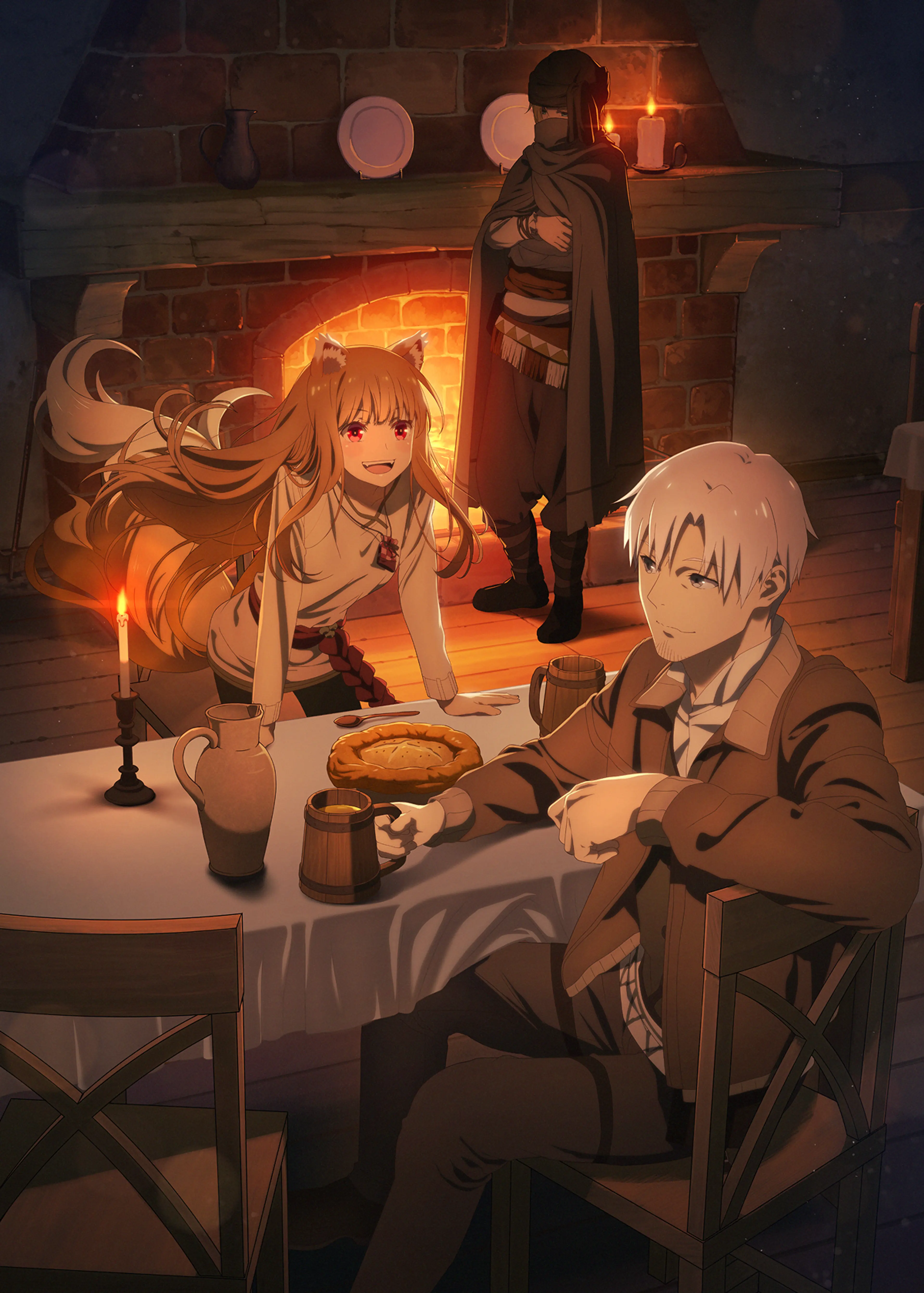 Lawrence and Holo sit together in the bright official Season 2 teaser visual for Spice and Wolf.