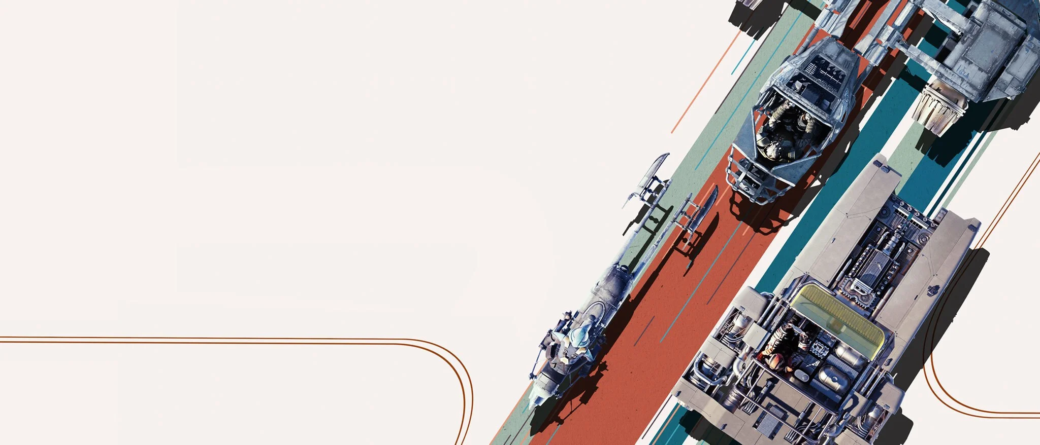 Several different repulsorcraft are arranged across a colorful graphic in Star Wars: Galactic Racer official artwork.