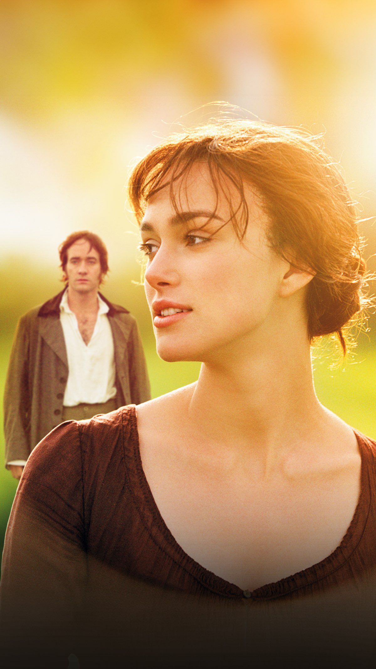 Elizabeth Bennet in the foreground with Mr. Darcy behind her.