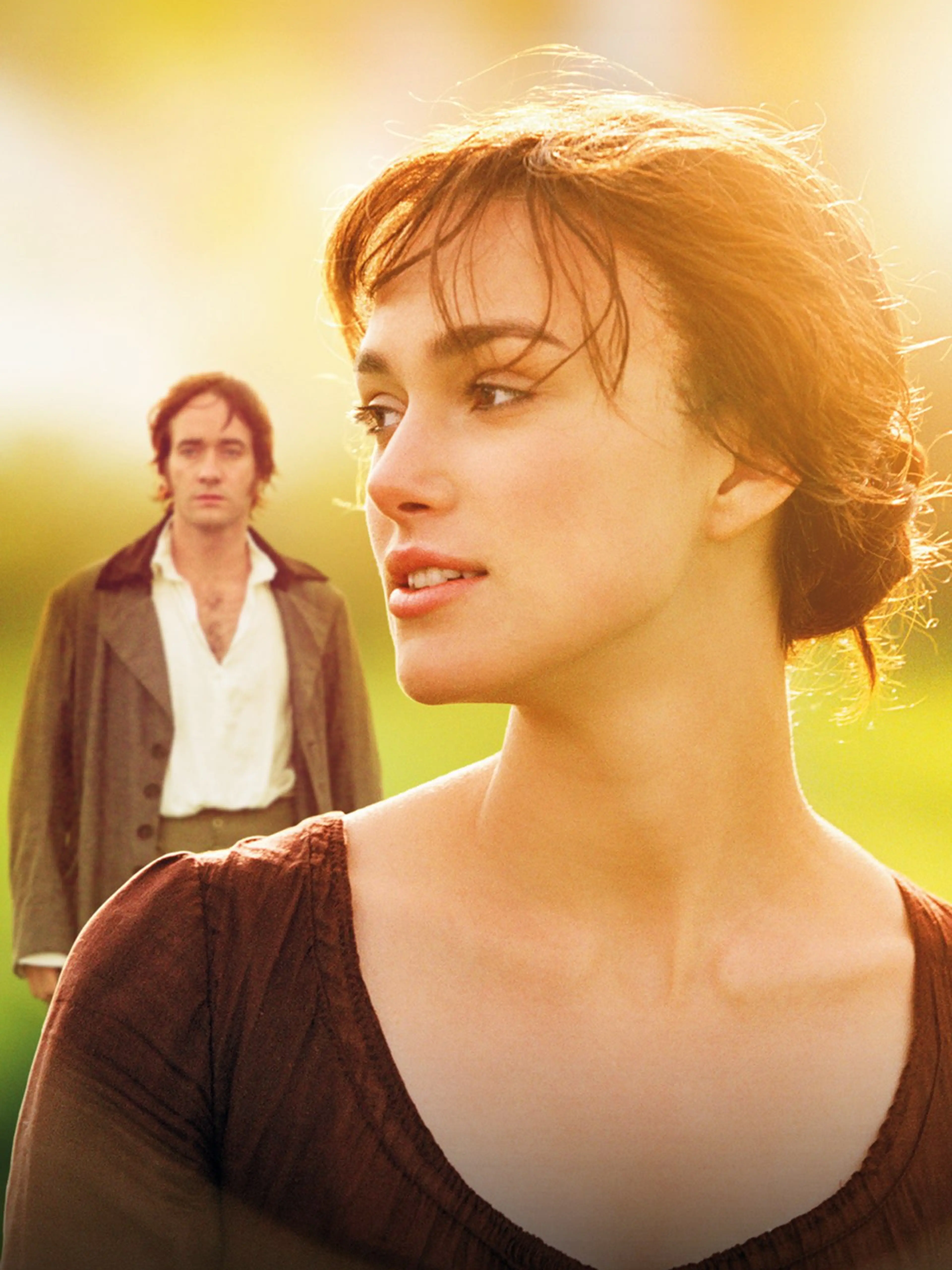 Elizabeth Bennet in the foreground with Mr. Darcy behind her.