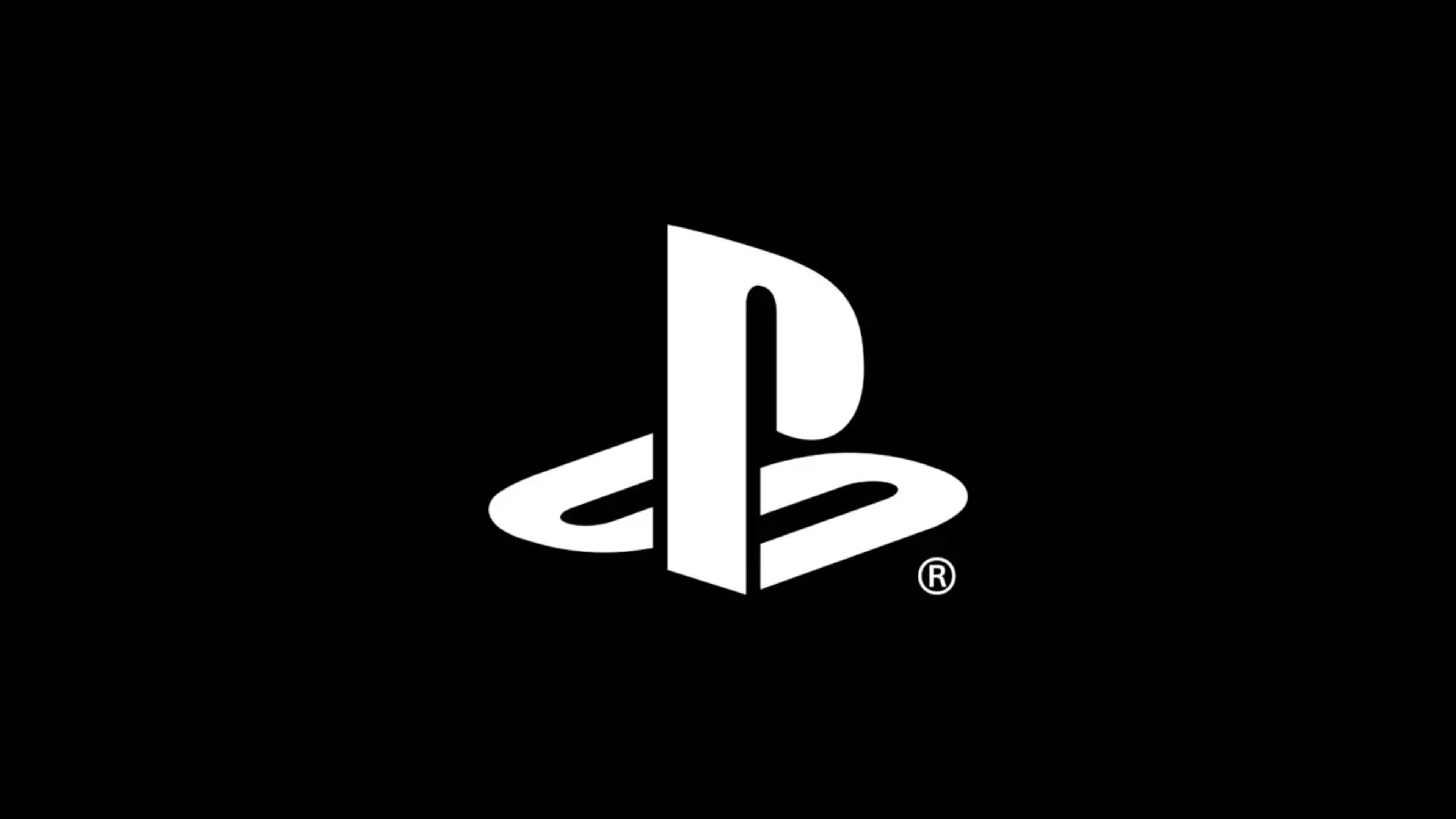 White PlayStation logo centered on a black background
