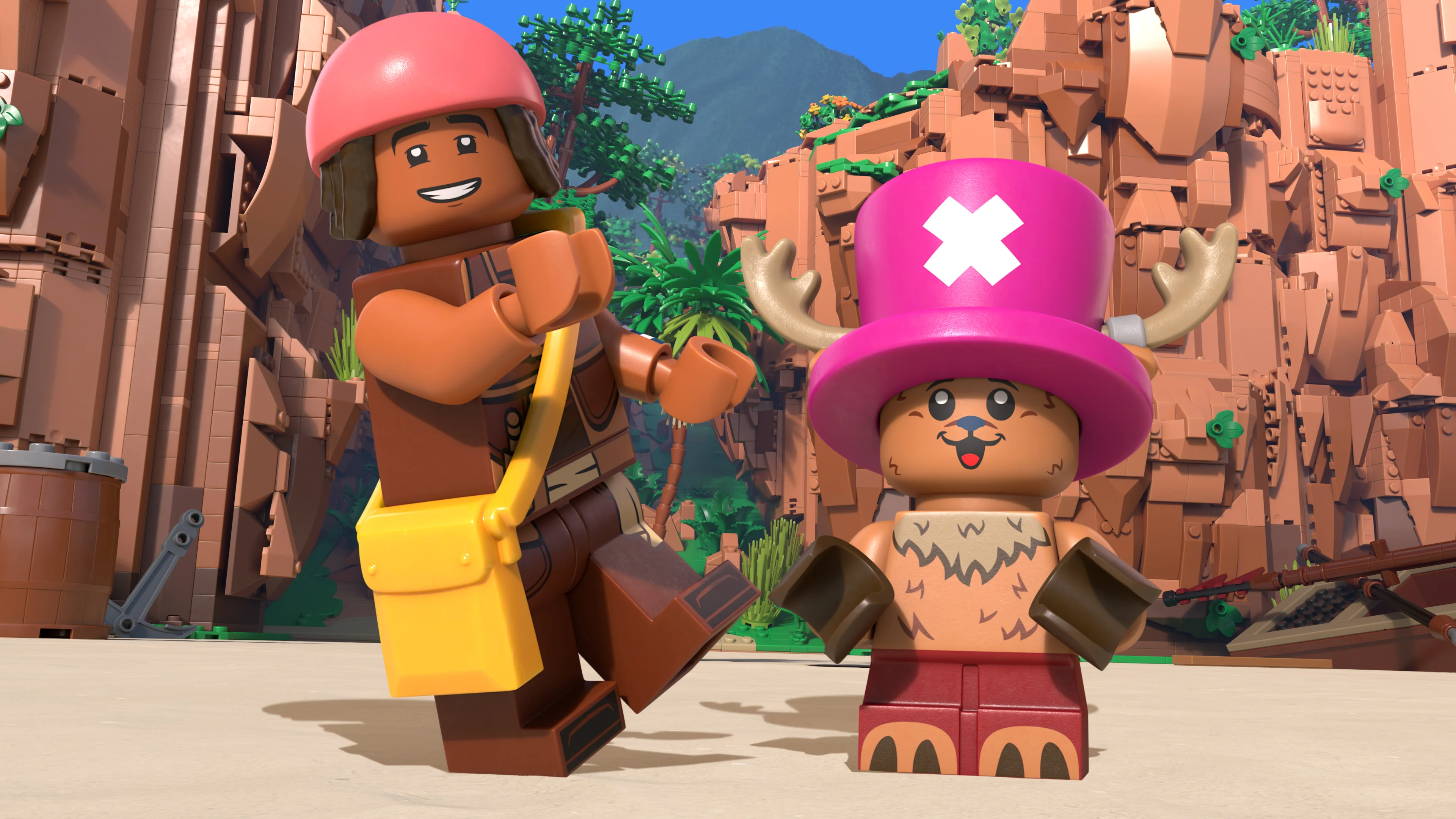 Usopp and Chopper stand together in the official LEGO ONE PIECE promotional art.