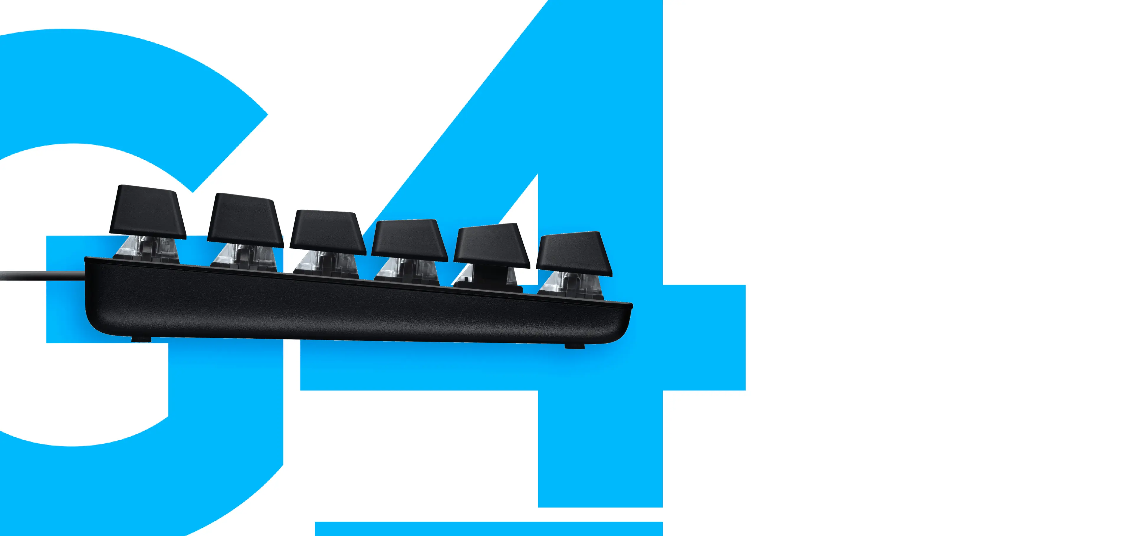 Logitech G413 TKL SE: side view of the raised keycaps and switches