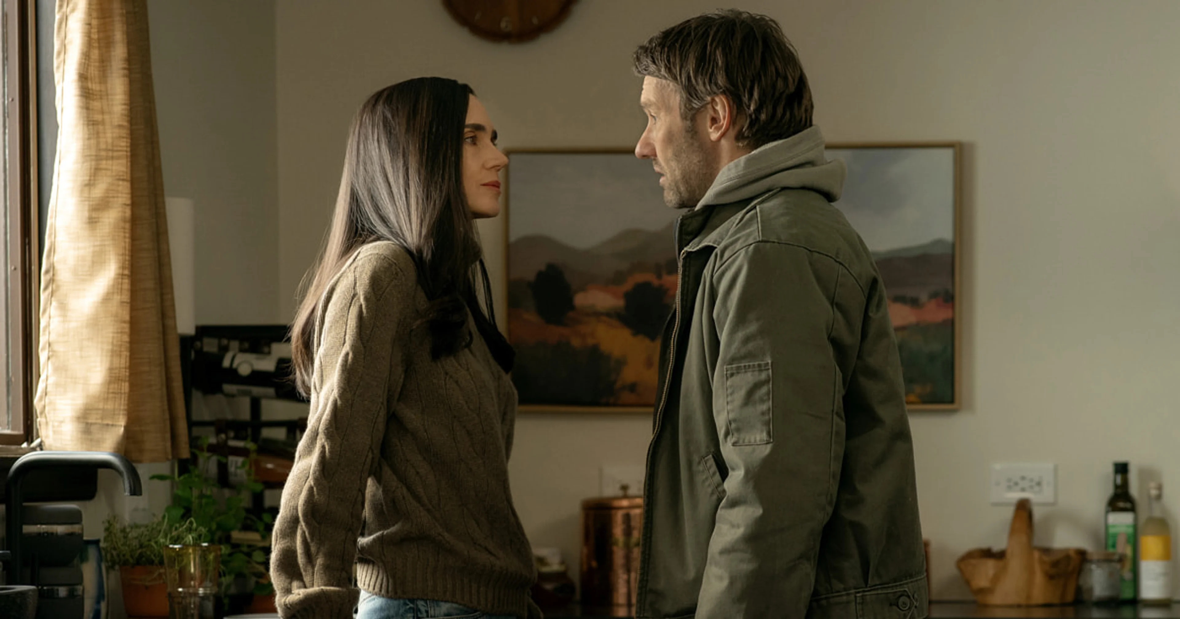 Joel Edgerton and Jennifer Connelly face each other in Dark Matter Season 2.