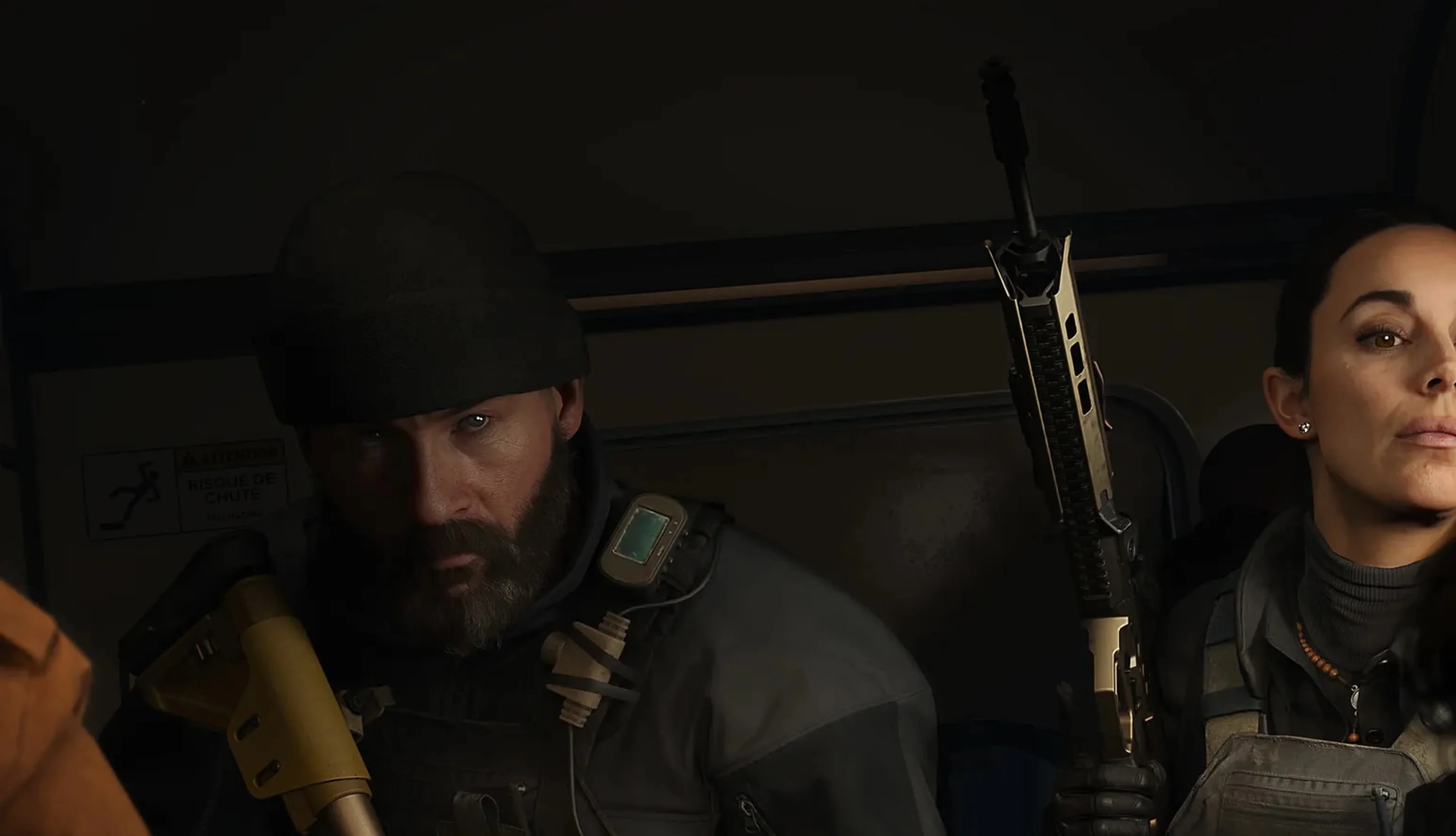 John Price and Valeria Garza sit in a vehicle during the Modern Warfare 4 campaign.