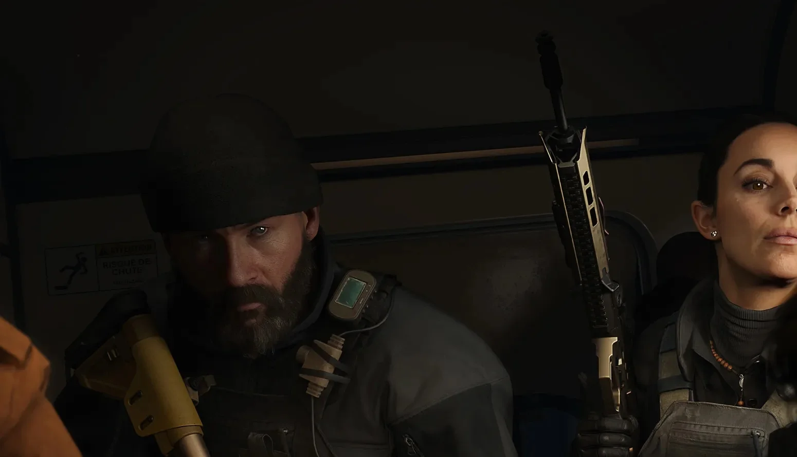 John Price and Valeria Garza sit in a vehicle during the Modern Warfare 4 campaign.