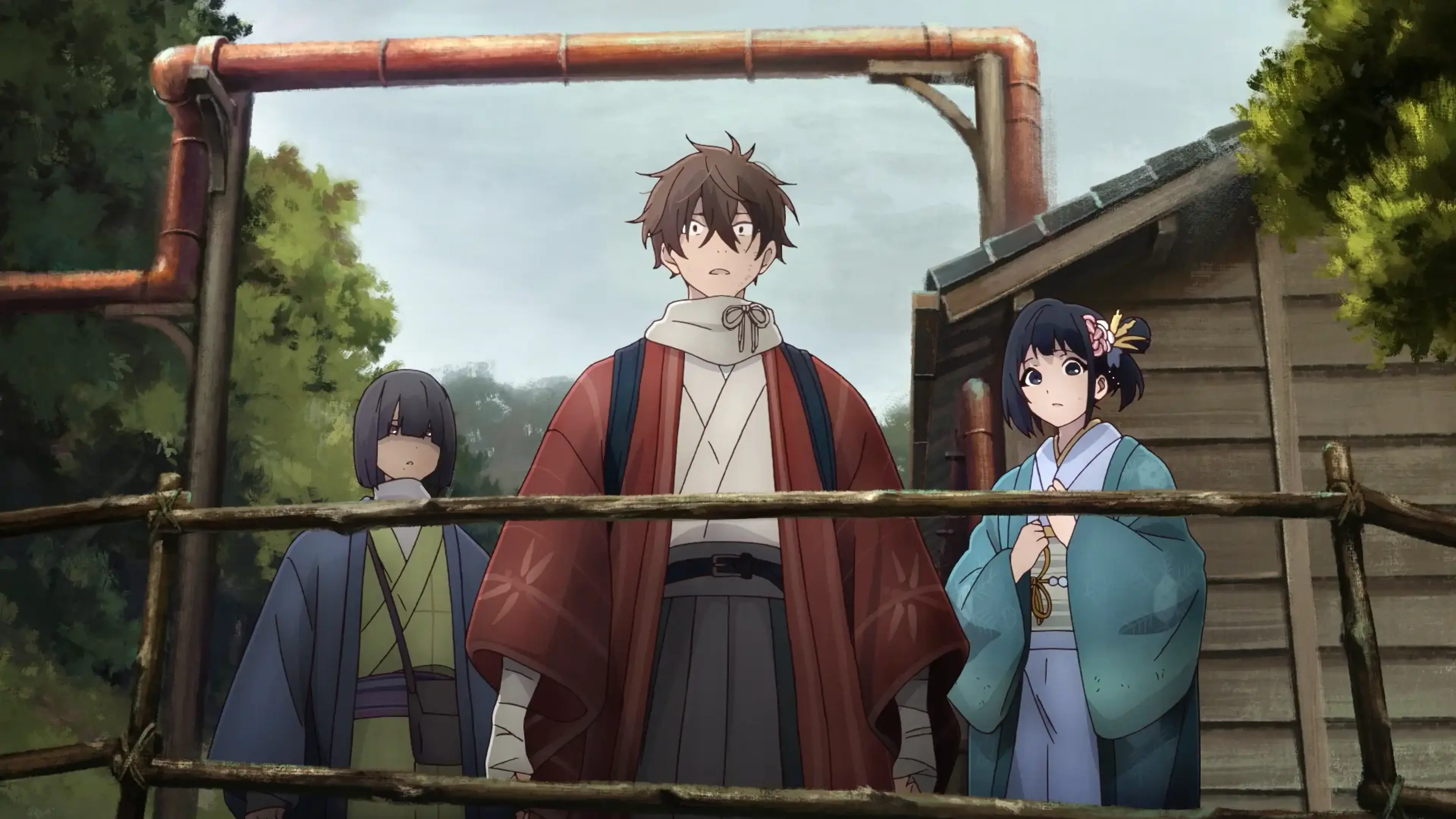 Kihachi and Inako stand together outdoors in an official still from the final episode of Sparks of Tomorrow.