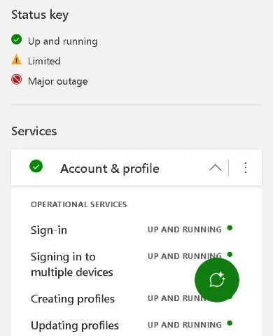 Xbox status with Account & profile expanded and Sign-in visible beneath it. The status shown is an example captured on October 1, 2026.