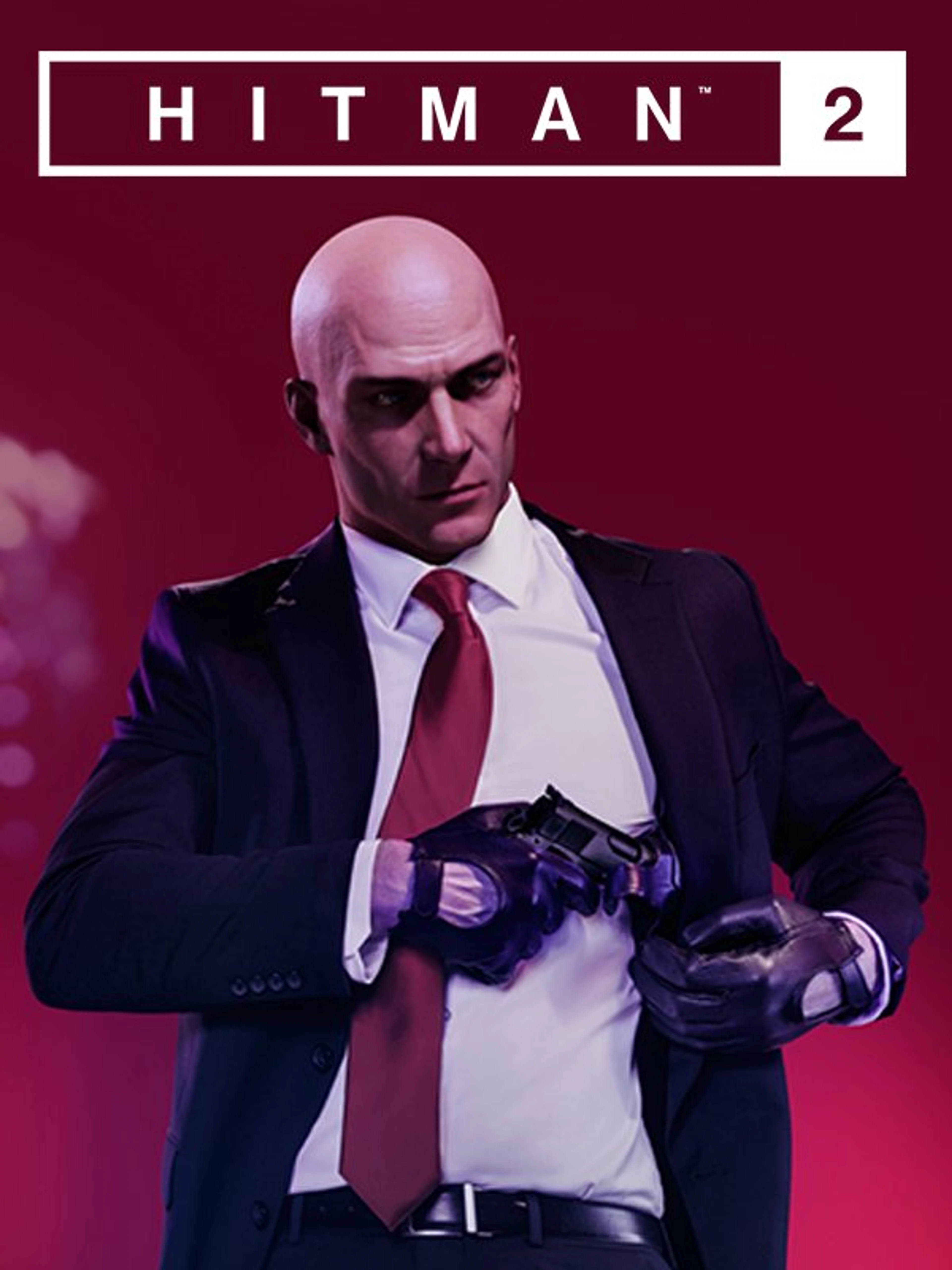Official Hitman 2 (2018) cover with Agent 47 in a suit beneath the native game logo.
