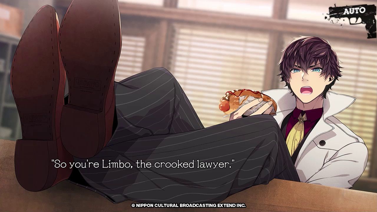 Limbo leans back beside a pizza with his feet on a desk in BUSTAFELLOWS.