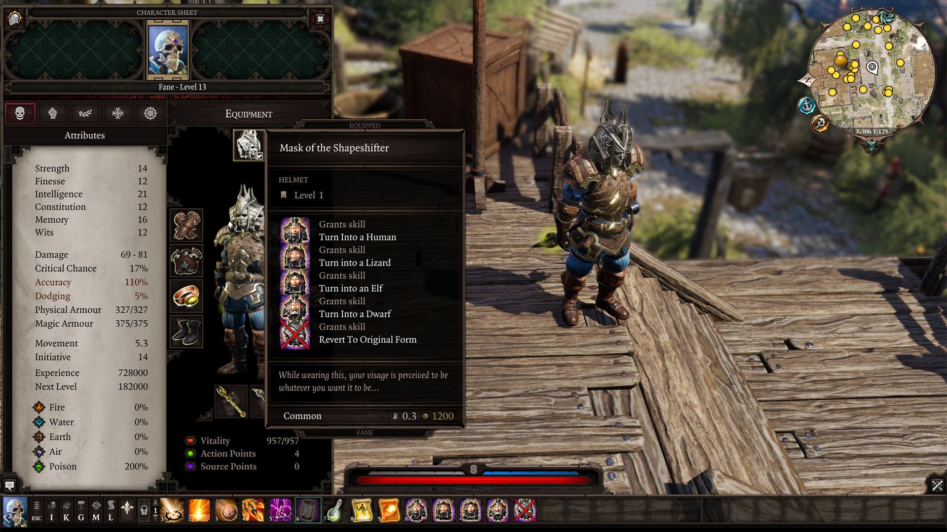 Inventory and equipment menus appear beside a character and the action bar.