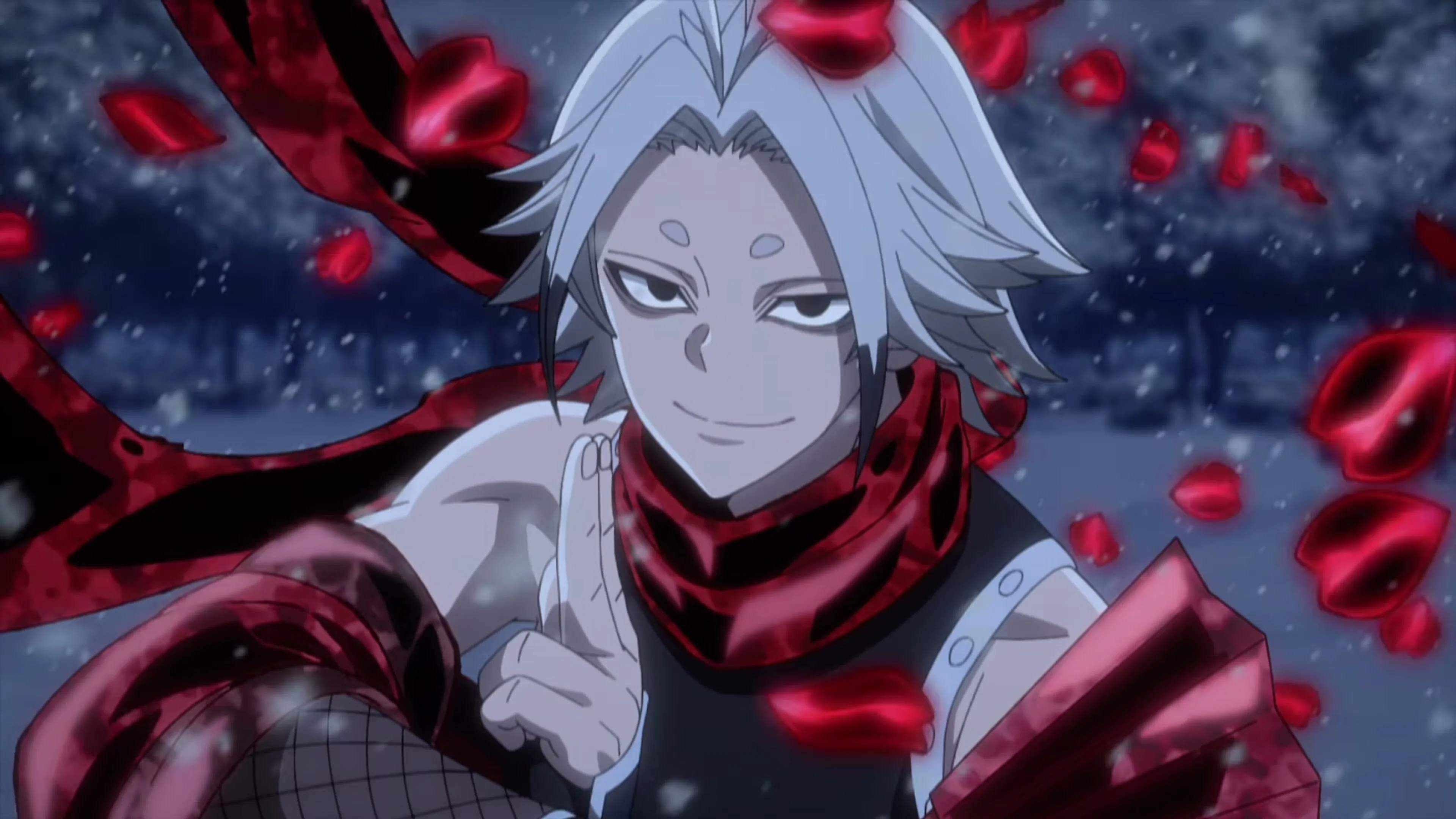 A white-haired fighter controls ribbons of blood in Tougen Anki.