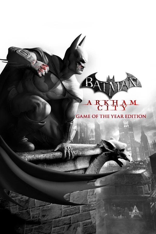 Official Batman: Arkham City Game of the Year Edition cover, showing Batman on a stone gargoyle with the native game and edition titles.