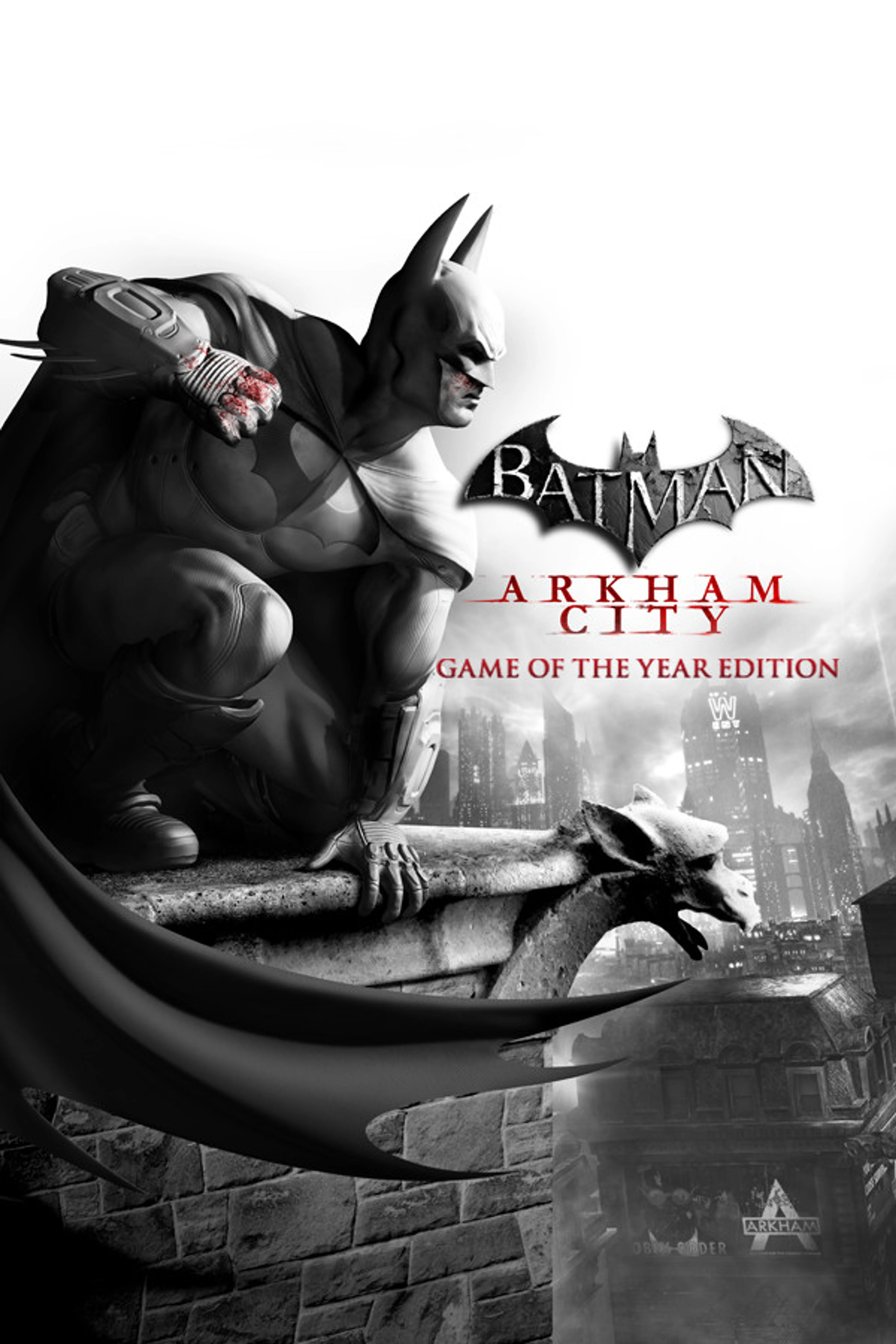 Official Batman: Arkham City Game of the Year Edition cover, showing Batman on a stone gargoyle with the native game and edition titles.